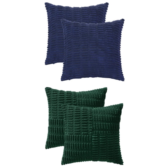 Unique Bargains 4 Pcs Corduroy Pillow Covers 18" x 18" Dark Blue/Dark Green
