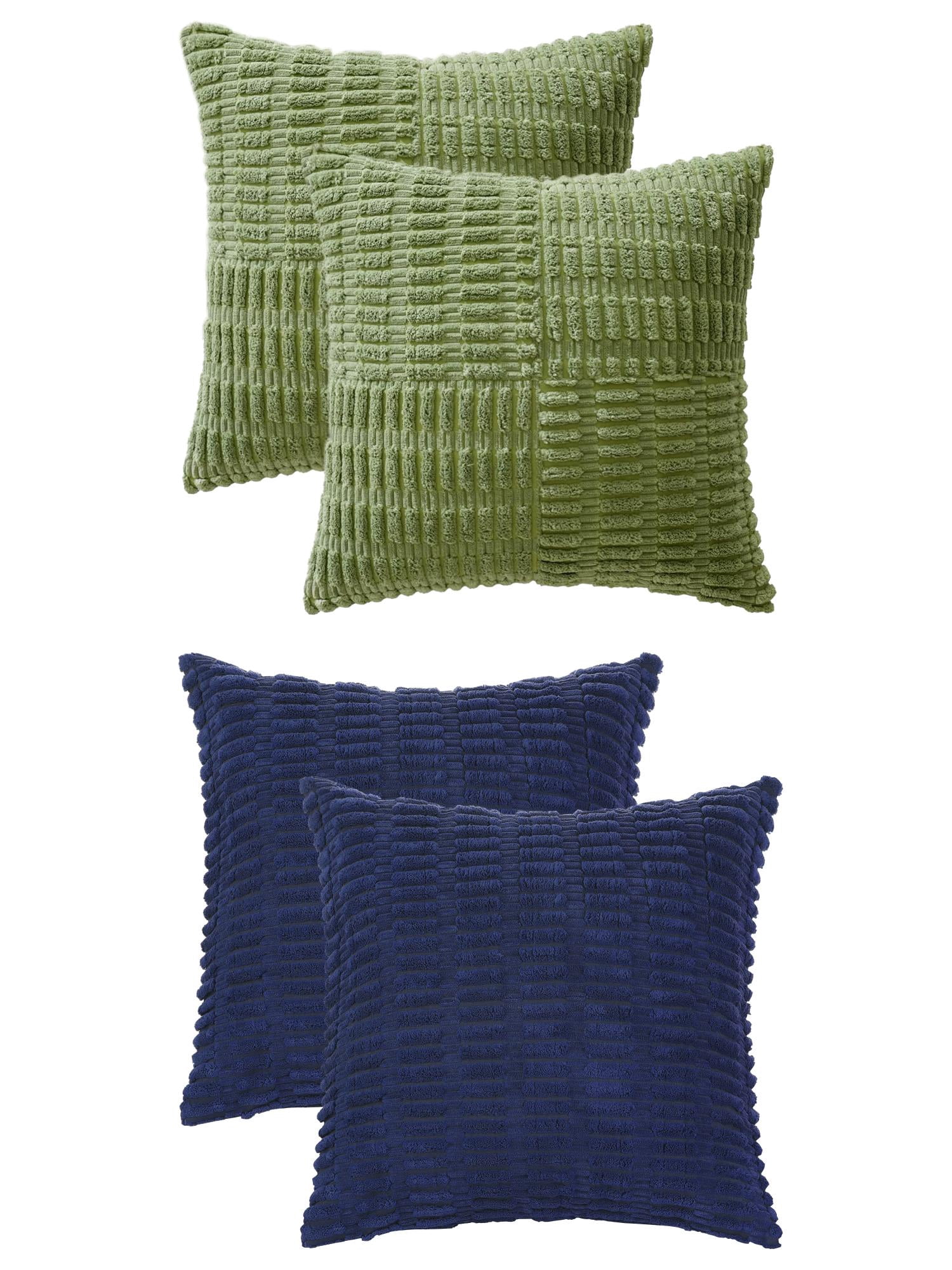 Unique Bargains 4 Pcs Corduroy Pillow Covers 18" x 18" Dark Blue/Green
