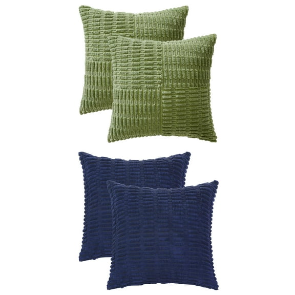 Unique Bargains 4 Pcs Corduroy Pillow Covers 18" x 18" Dark Blue/Green
