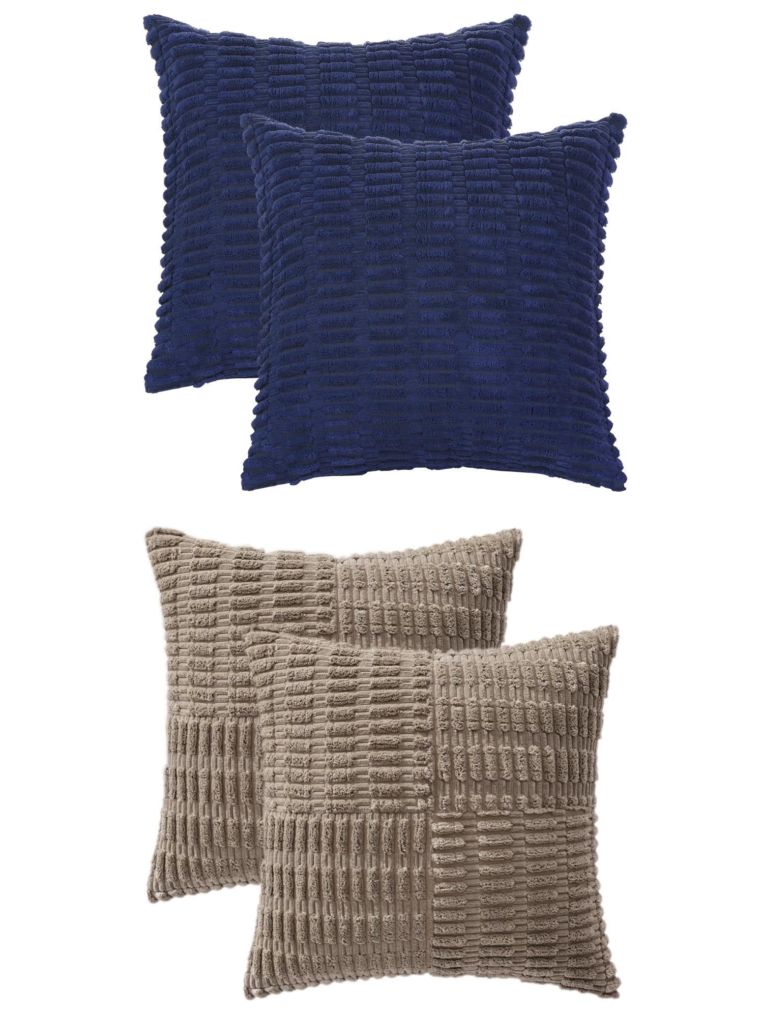 Unique Bargains 4 Pcs Corduroy Pillow Covers 18" x 18" Dark Blue/Khaki