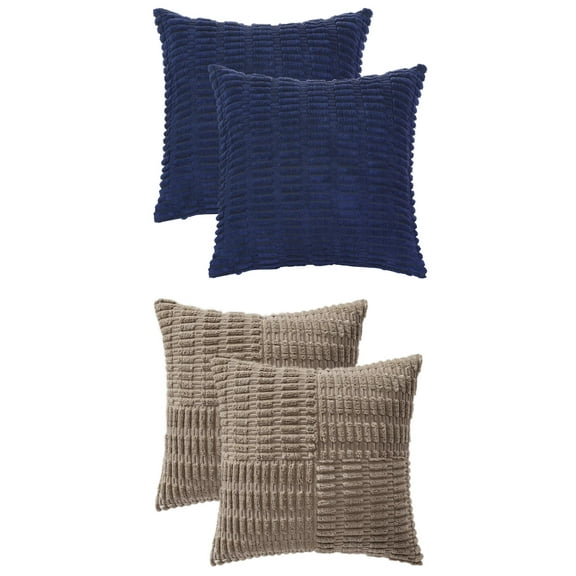 Unique Bargains 4 Pcs Corduroy Pillow Covers 18" x 18" Dark Blue/Khaki