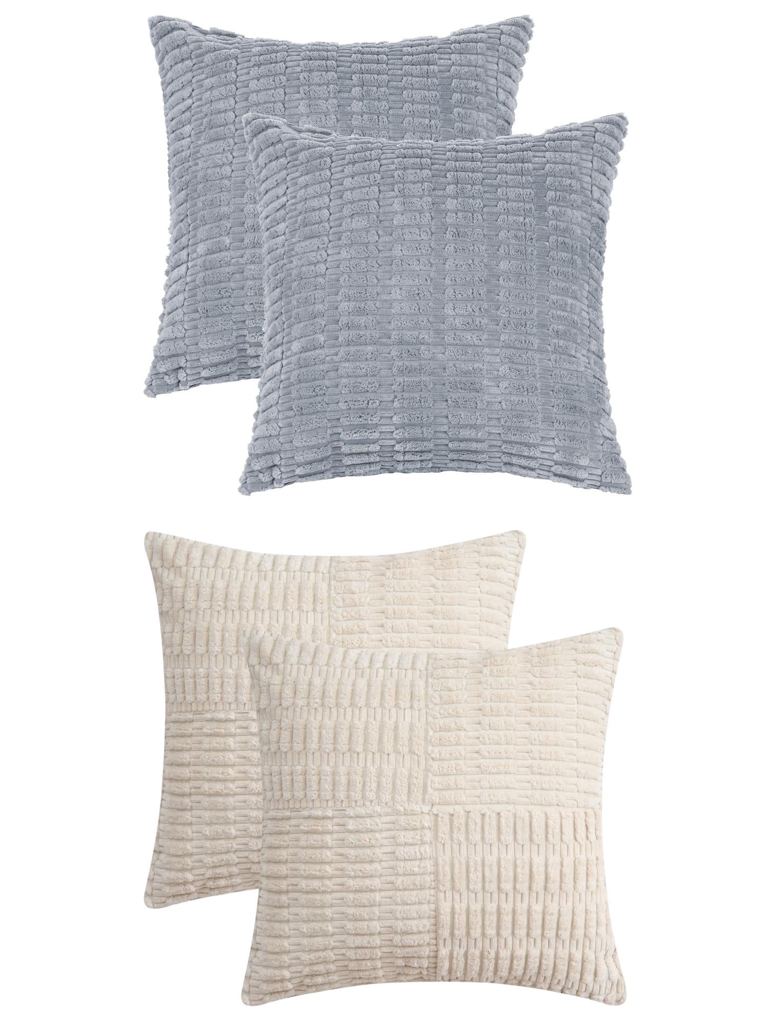 Unique Bargains 4 Pcs Corduroy Pillow Covers 18" x 18" Gray Blue/Beige