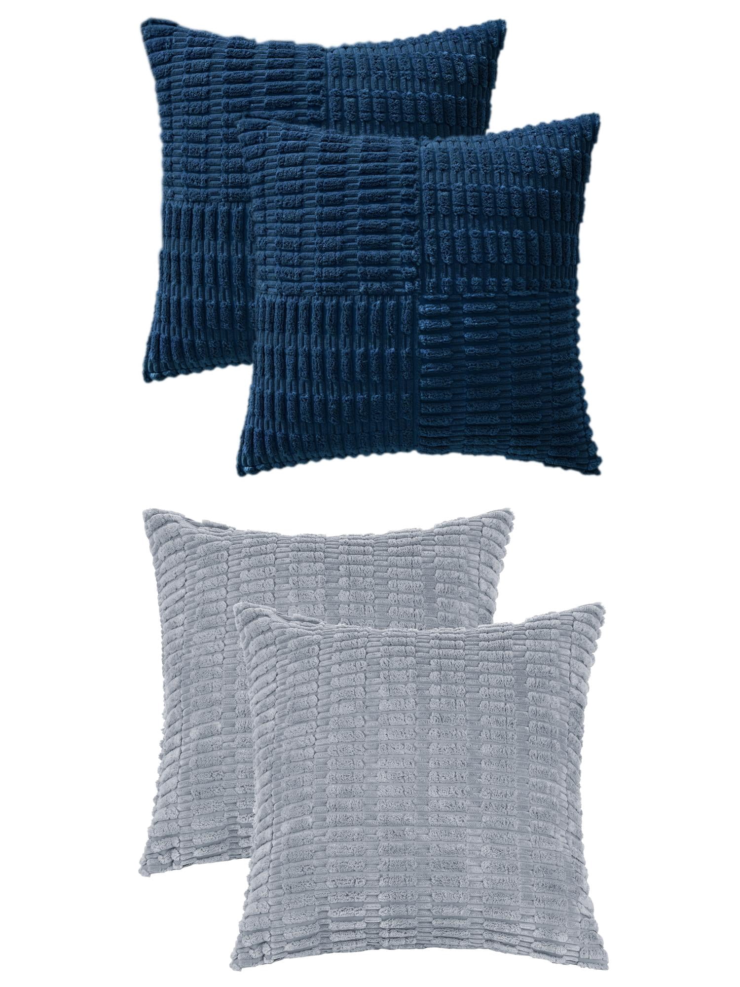 Unique Bargains 4 Pcs Corduroy Pillow Covers 18" x 18" Gray Blue/Dark Bule
