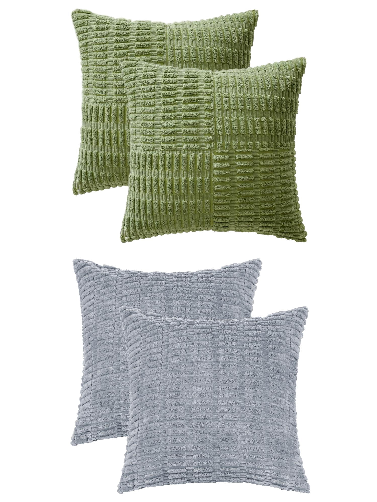 Unique Bargains 4 Pcs Corduroy Pillow Covers 18" x 18" Gray Blue/Green