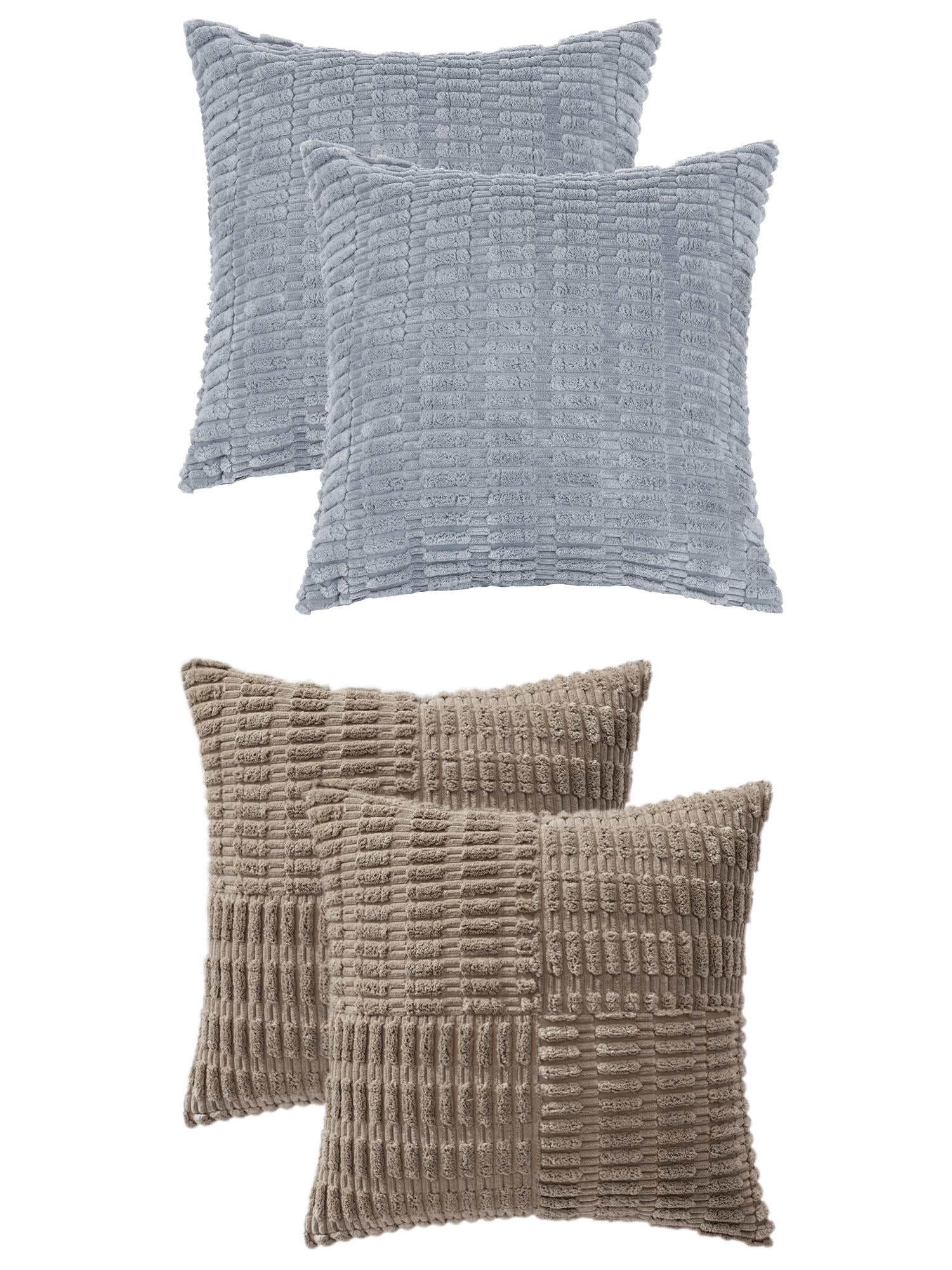 Unique Bargains 4 Pcs Corduroy Pillow Covers 18" x 18" Gray Blue/Khaki
