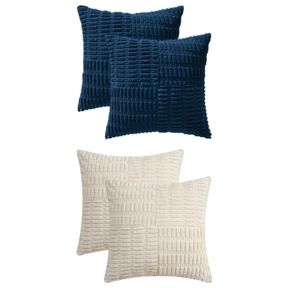 Unique Bargains 4 Pcs Corduroy Throw Pillow Covers 18" x 18" Beige/Dark Bule