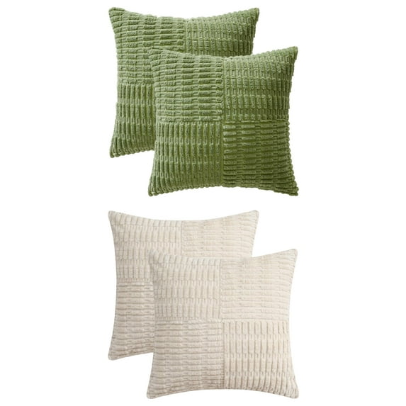 Unique Bargains 4 Pcs Corduroy Throw Pillow Covers 18" x 18" Beige/Green