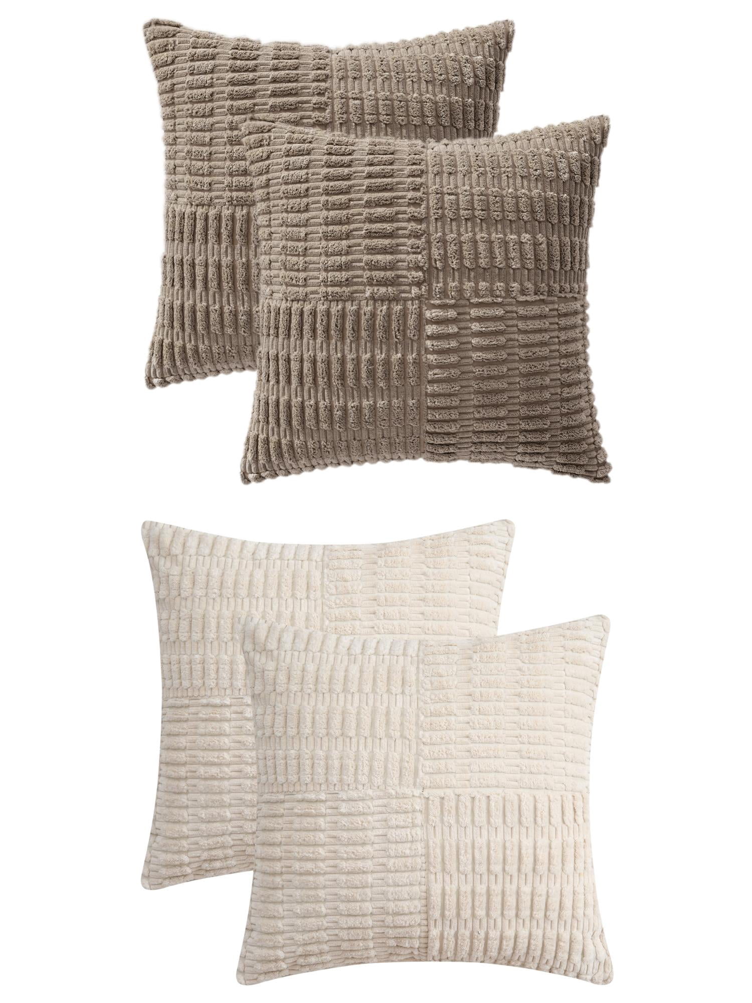 Unique Bargains 4 Pcs Corduroy Throw Pillow Covers 18" x 18" Beige/Khaki