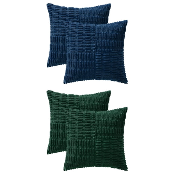 Unique Bargains 4 Pcs Corduroy Throw Pillow Covers 18" x 18" Dark Bule/Dark Green
