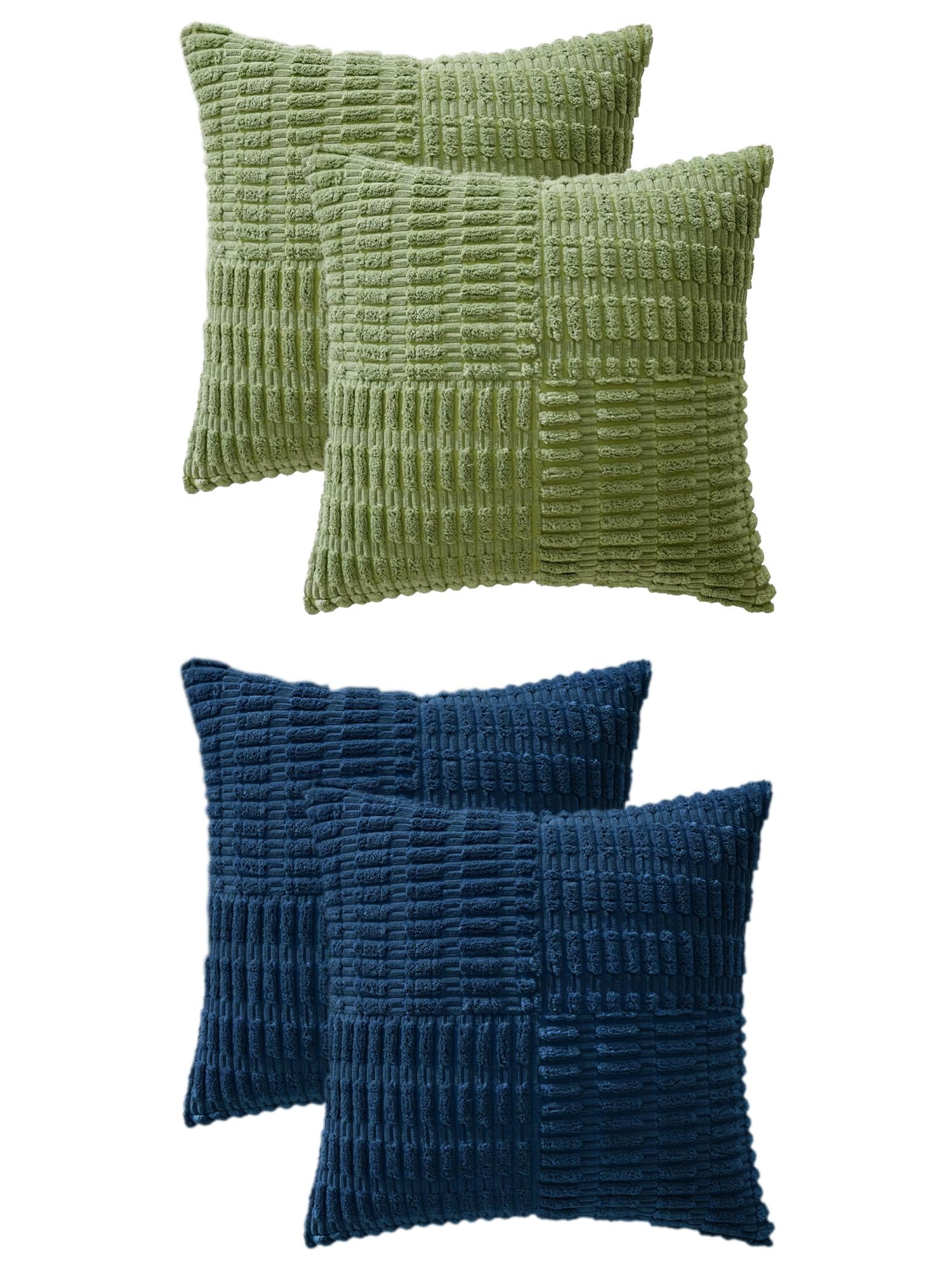 Unique Bargains 4 Pcs Corduroy Throw Pillow Covers 18" x 18" Dark Bule/Green