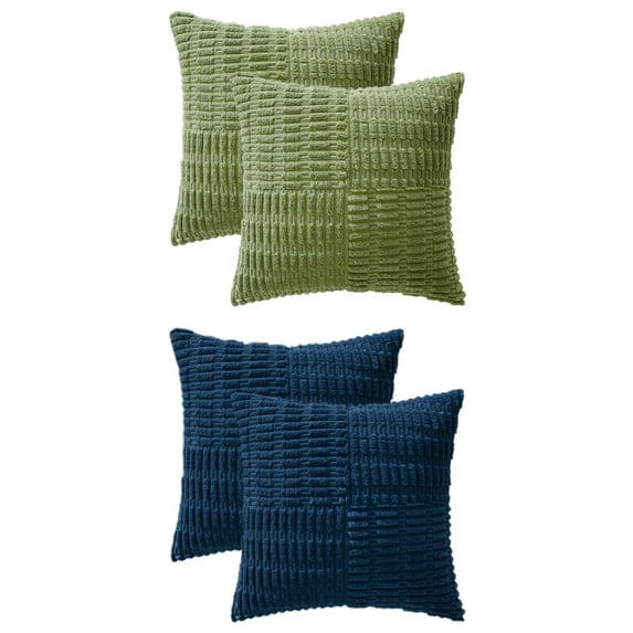 Unique Bargains 4 Pcs Corduroy Throw Pillow Covers 18" x 18" Dark Bule/Green