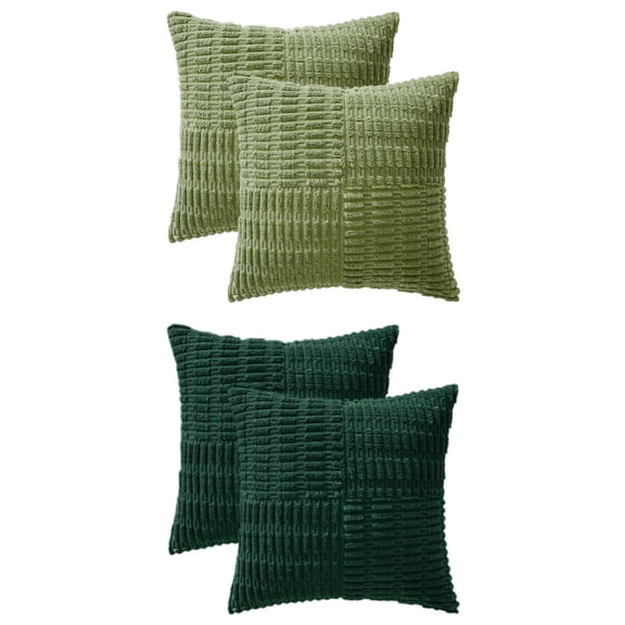 Unique Bargains 4 Pcs Corduroy Throw Pillow Covers 18" x 18" Dark Green/Green