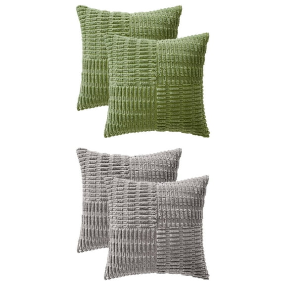 Unique Bargains 4 Pcs Corduroy Throw Pillow Covers 18" x 18" Green/Grey