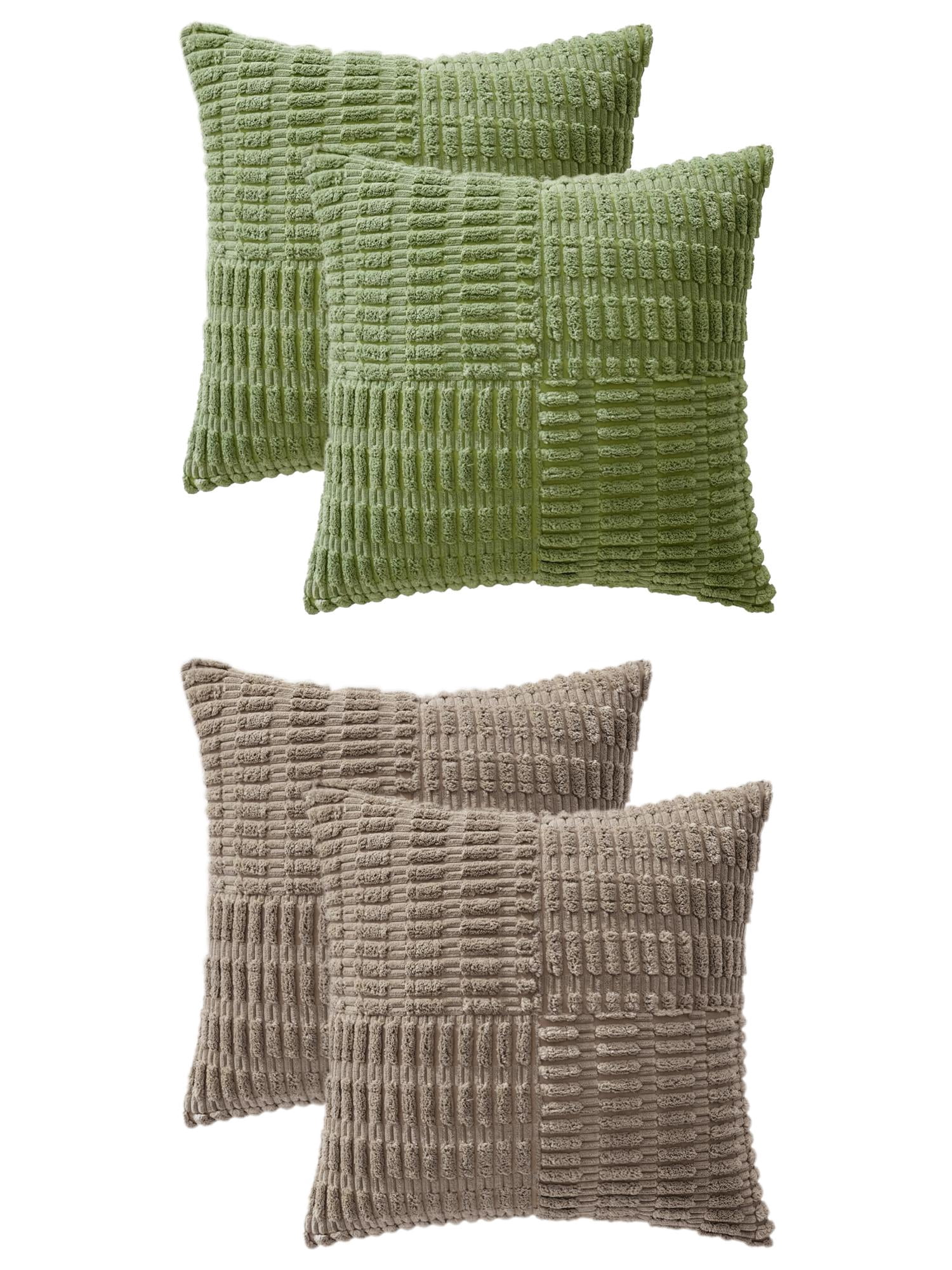 Unique Bargains 4 Pcs Corduroy Throw Pillow Covers 18" x 18" Green/Khaki
