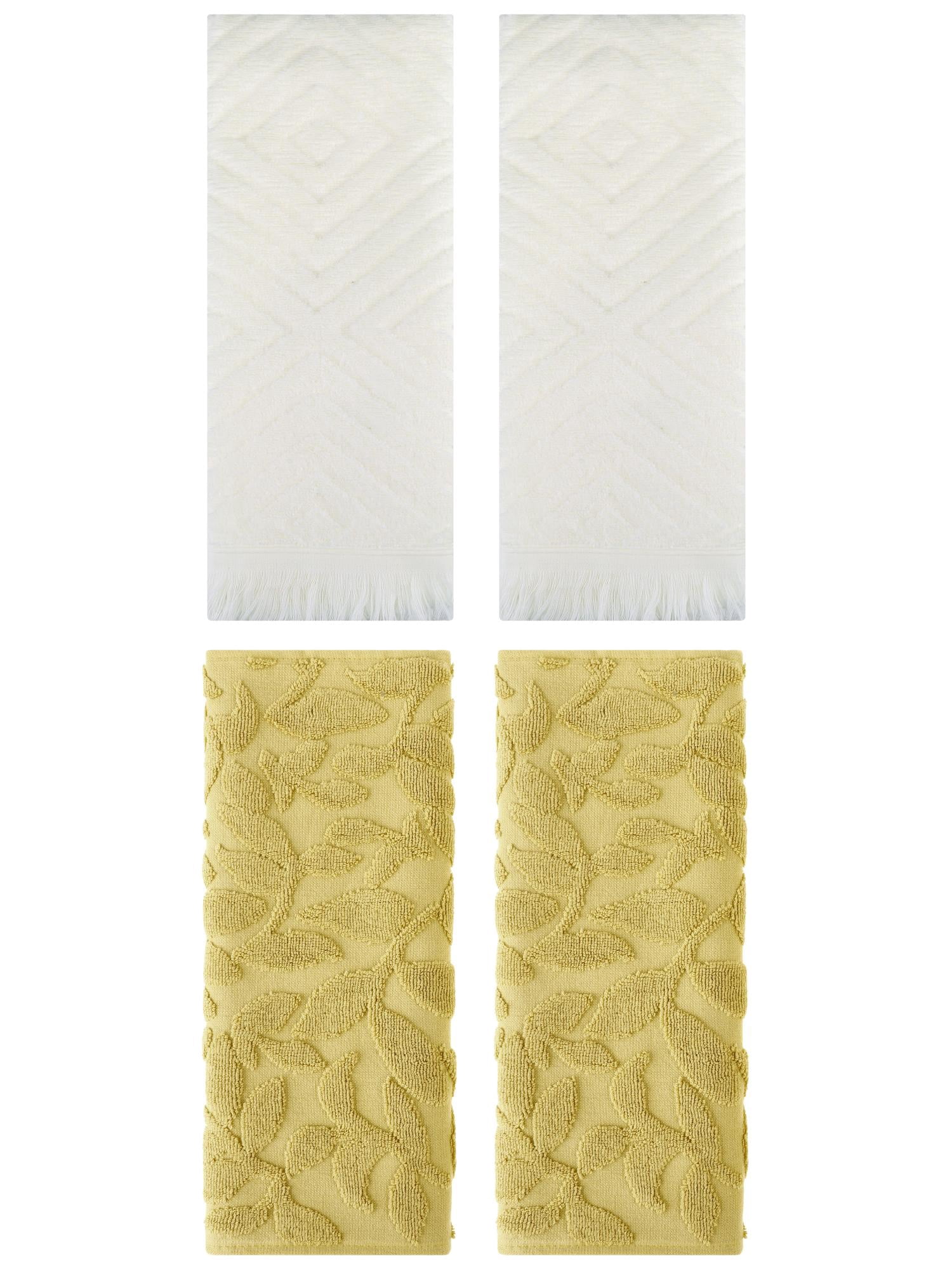 Unique Bargains 4 Pcs Cotton Absorbent Boho Hand Towel Yellow/Beige 14" x 30"/13" x 29"