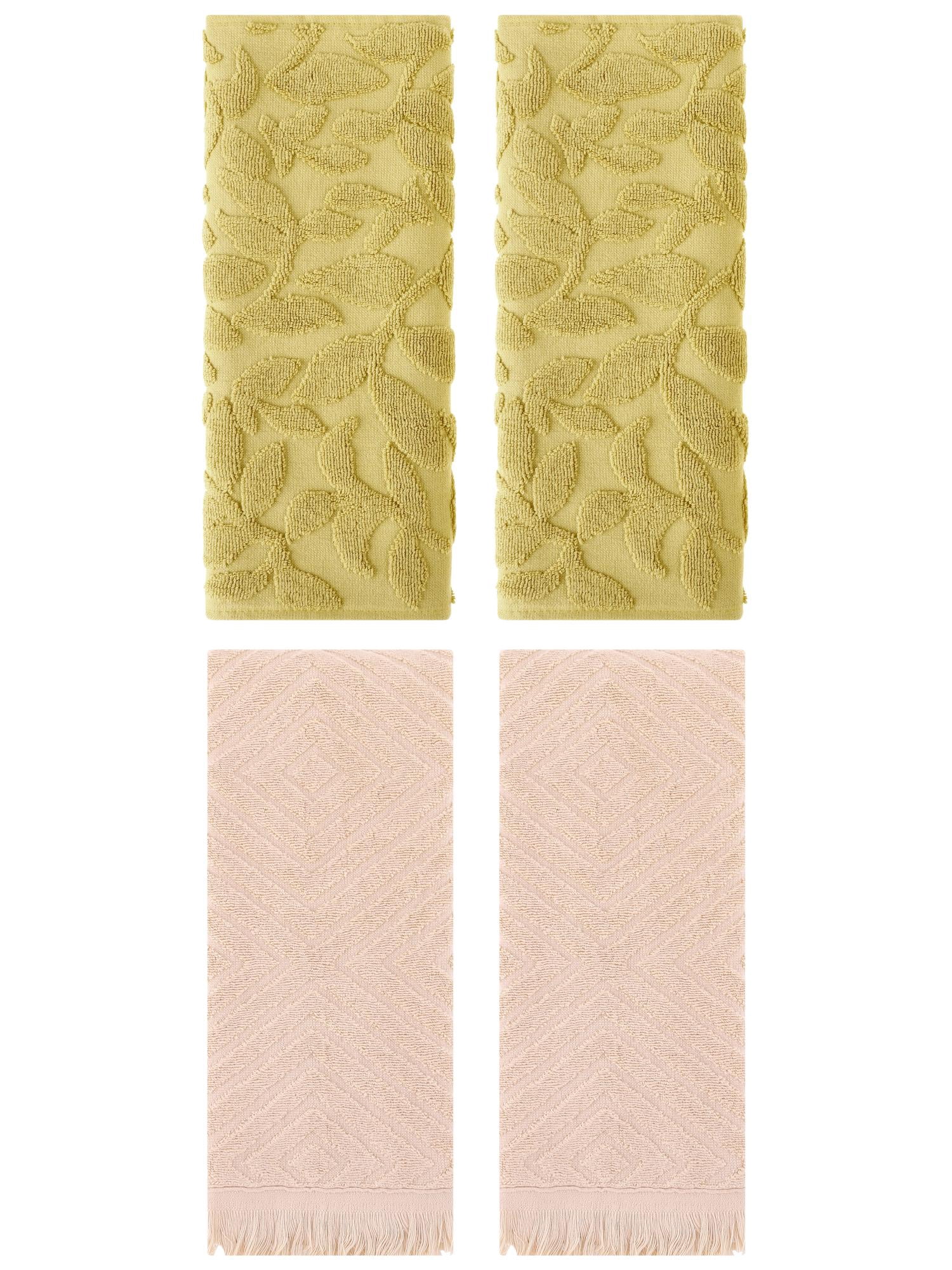 Unique Bargains 4 Pcs Cotton Absorbent Boho Hand Towel Yellow/Brown 14" x 30"/13" x 29"