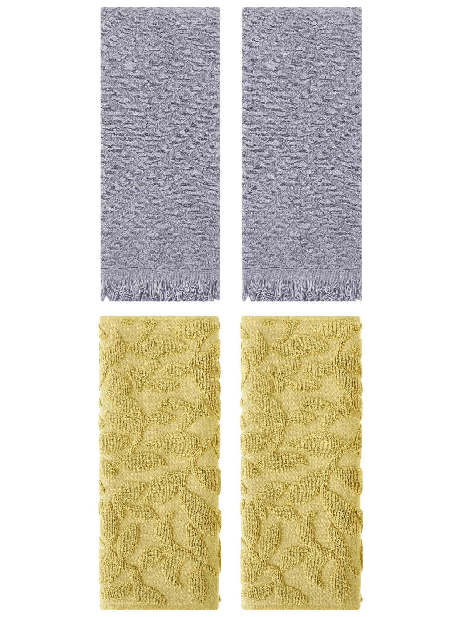 Unique Bargains 4 Pcs Cotton Absorbent Boho Hand Towel Yellow/Grey 14" x 30"/13" x 29"