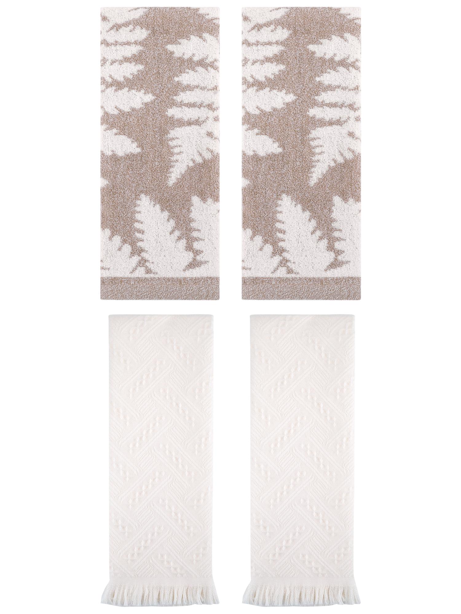 Unique Bargains 4 Pcs Cotton Absorbent Hand Towel Set 13 x 29 Inch Brown/White