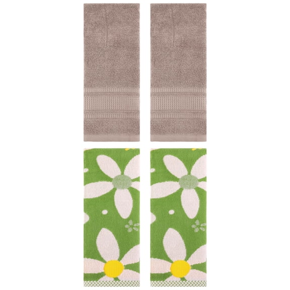 Unique Bargains 4 Pcs Cotton Absorbent Hand Towel Set 13 x 29 Inch Green/Brown