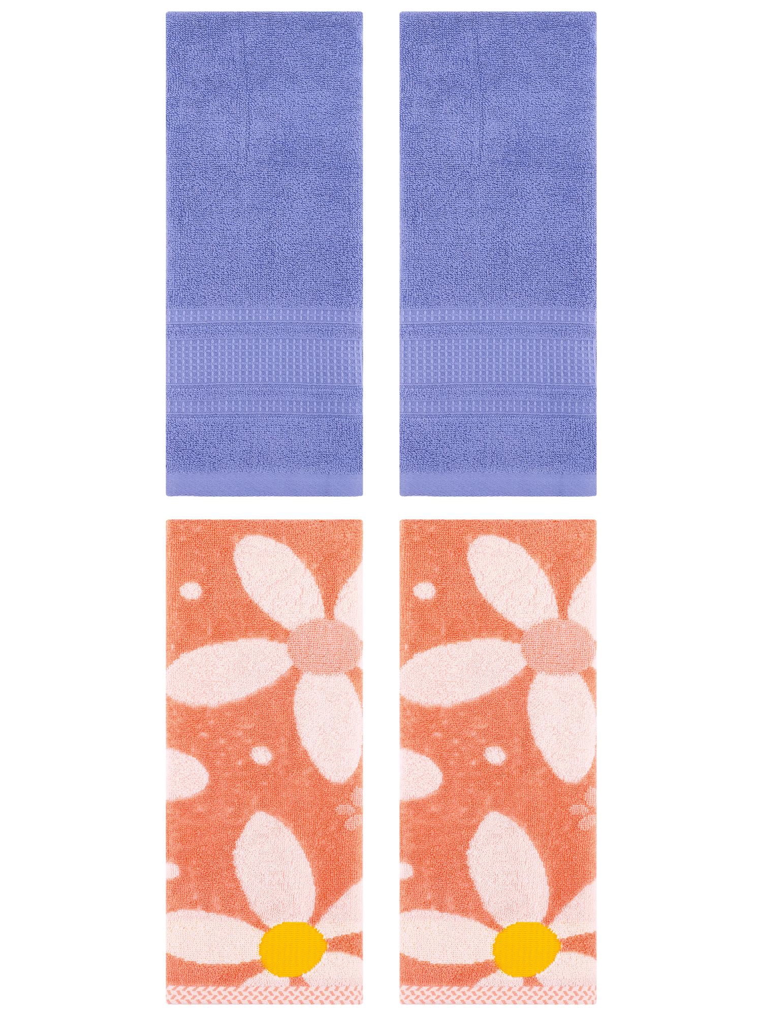 Unique Bargains 4 Pcs Cotton Absorbent Hand Towel Set 13 x 29 Inch Orange/Dark Blue