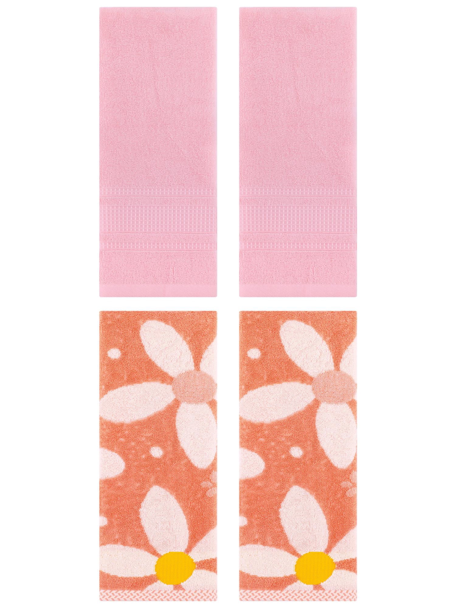 Unique Bargains 4 Pcs Cotton Absorbent Hand Towel Set 13 x 29 Inch Orange/Pink