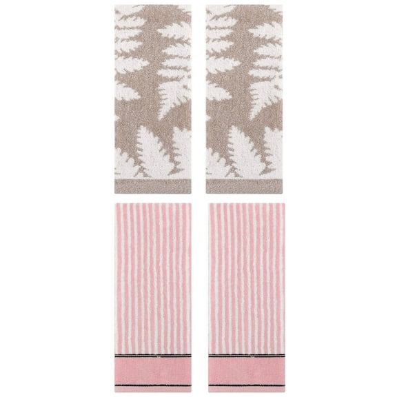 Unique Bargains 4 Pcs Cotton Absorbent Hand Towels 13 x 29 Inch Brown/Pink
