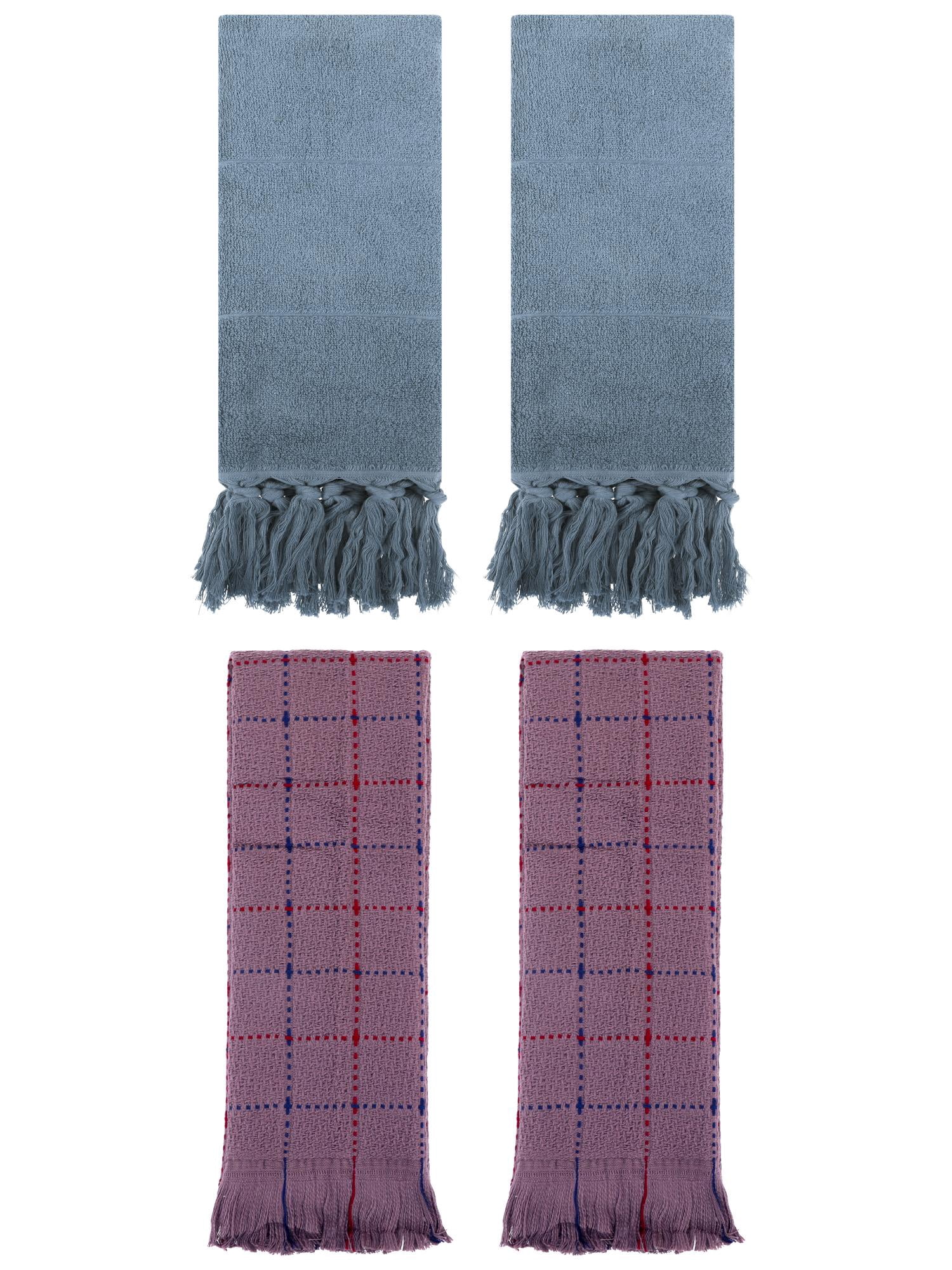 Unique Bargains 4 Pack Cotton Absorbent Soft Decorative Turkish Bath Towel for Bathroom Blue/Brown 14" x 30"/13" x 29"