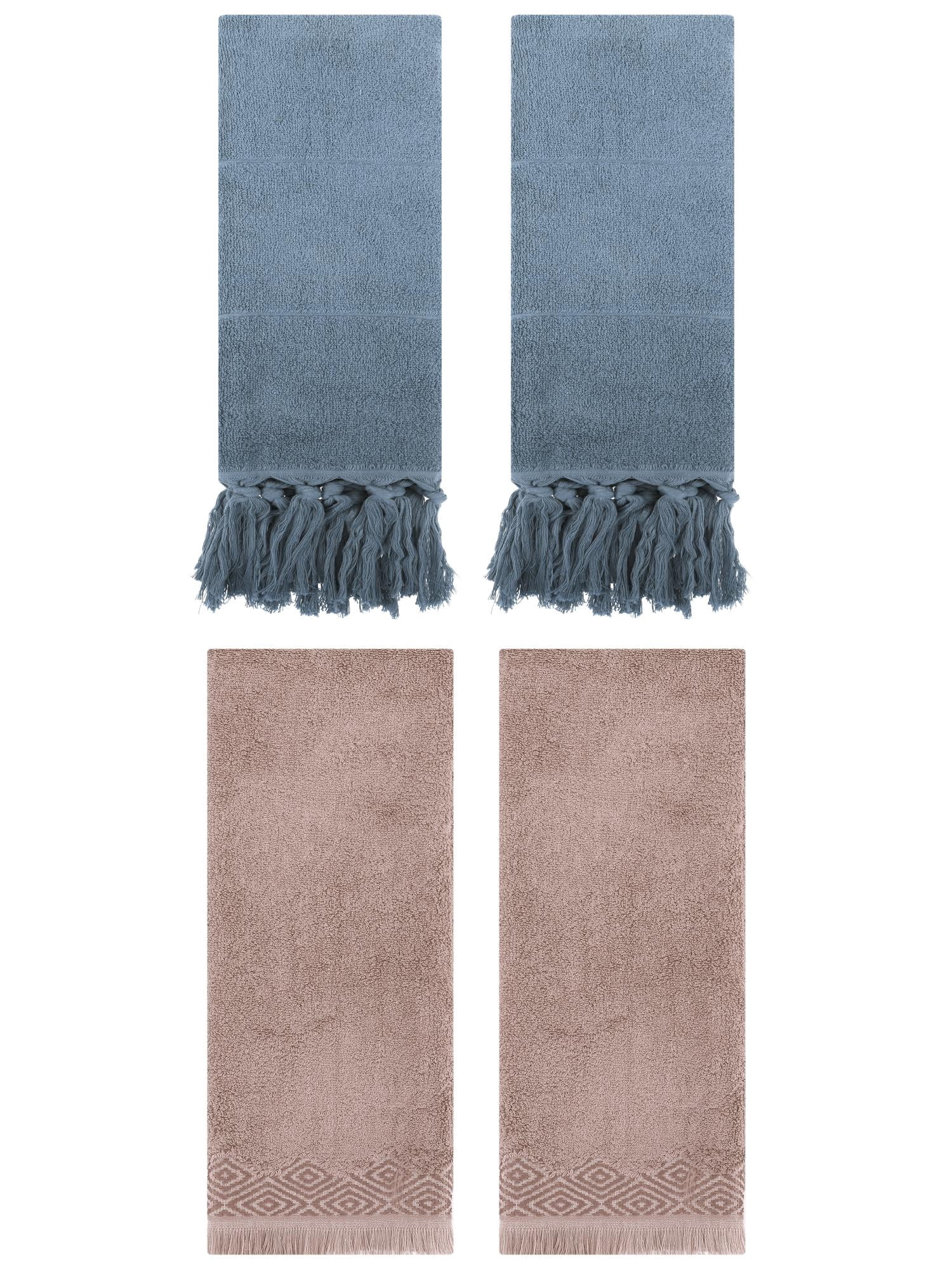 Unique Bargains 4 Pack Cotton Absorbent Soft Turkish Hand Towels with tassel for Bathroom Blue/Brown 14" x 30"/13" x 29"