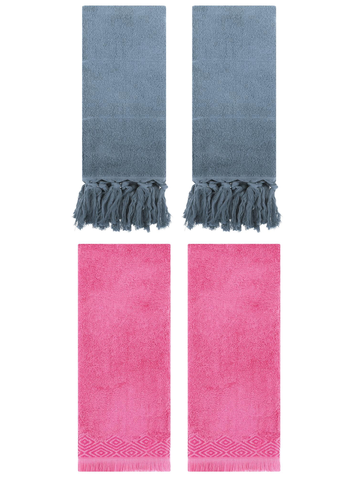 Unique Bargains 4 Pack Cotton Absorbent Soft Turkish Hand Towels with tassel for Bathroom Blue/Pink 14" x 30"/13" x 29"