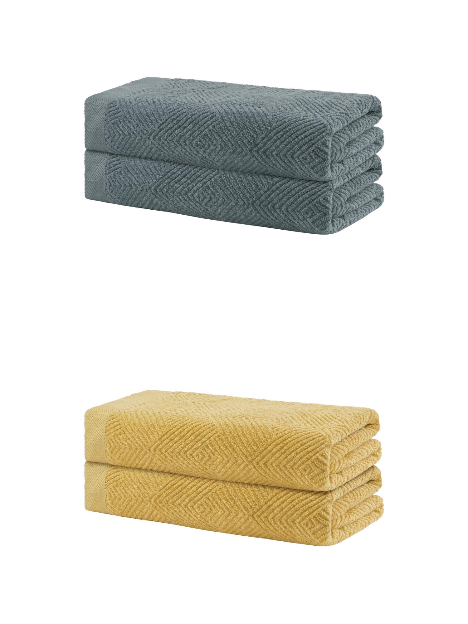 Unique Bargains 4 Pcs Cotton Bath Towels Lightweight Towels for Bathroom Dark Grey, Yellow