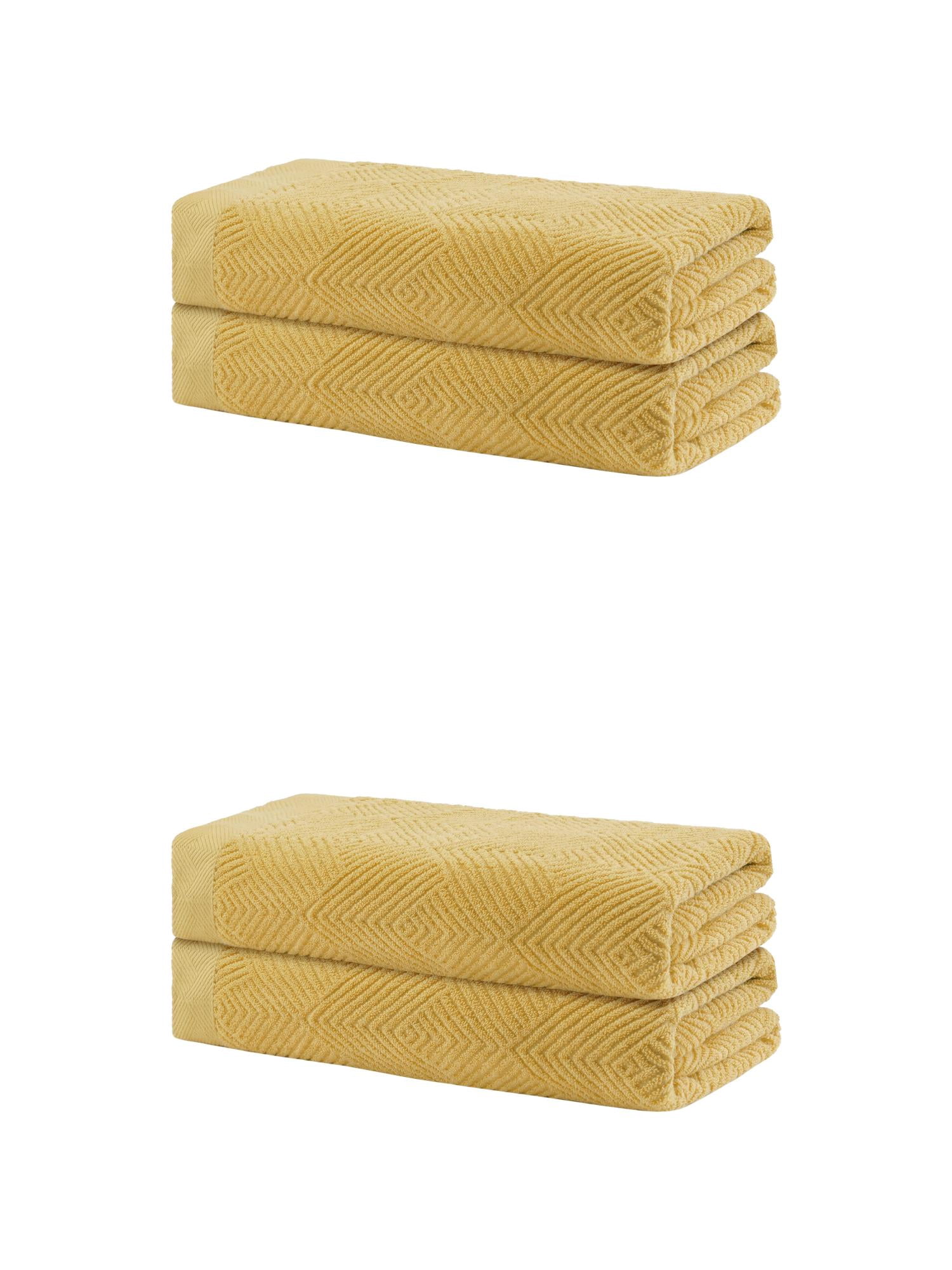 Unique Bargains 4 Pcs Cotton Bath Towels Lightweight Towels for Bathroom Yellow