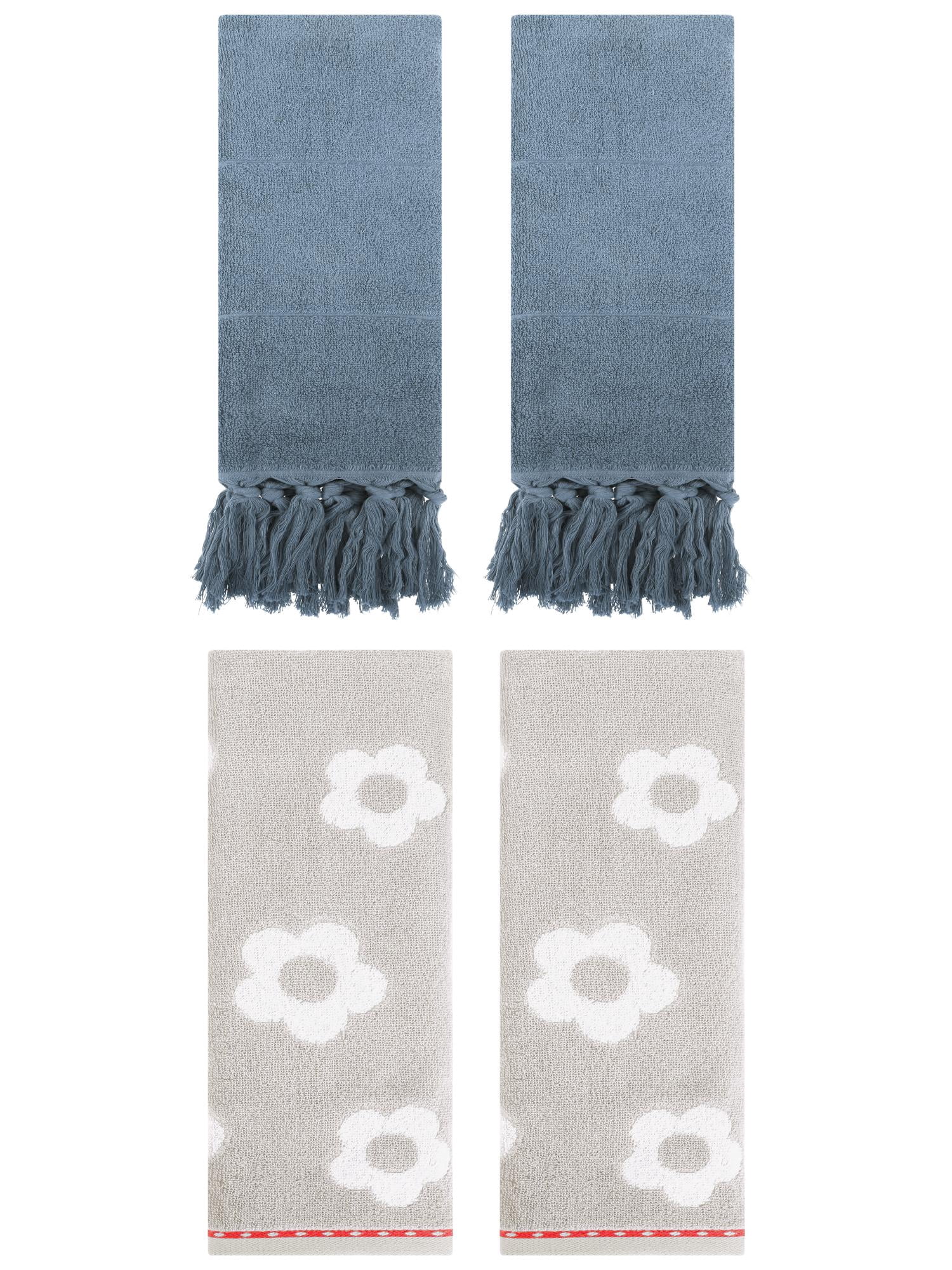 Unique Bargains 4 Pcs Cotton Bathroom Decorative Hand Towels 14" x 30" Blue/Grey