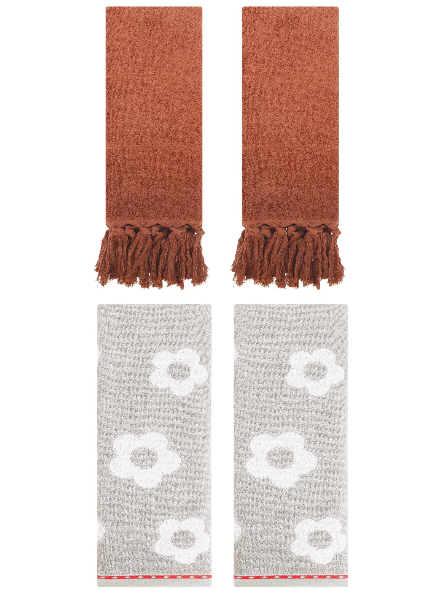 Unique Bargains 4 Pcs Cotton Bathroom Decorative Hand Towels 14" x 30" Brown/Grey