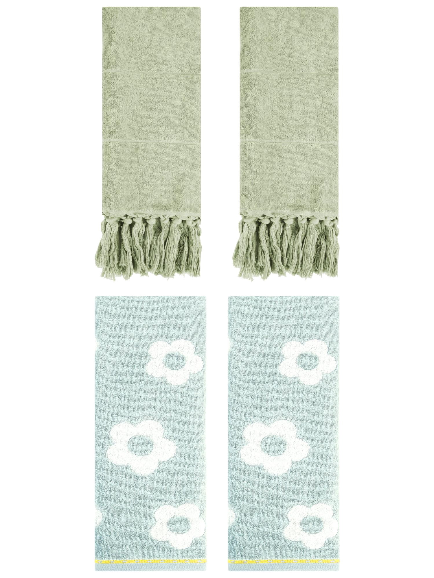 Unique Bargains 4 Pcs Cotton Bathroom Decorative Hand Towels 14" x 30" Green