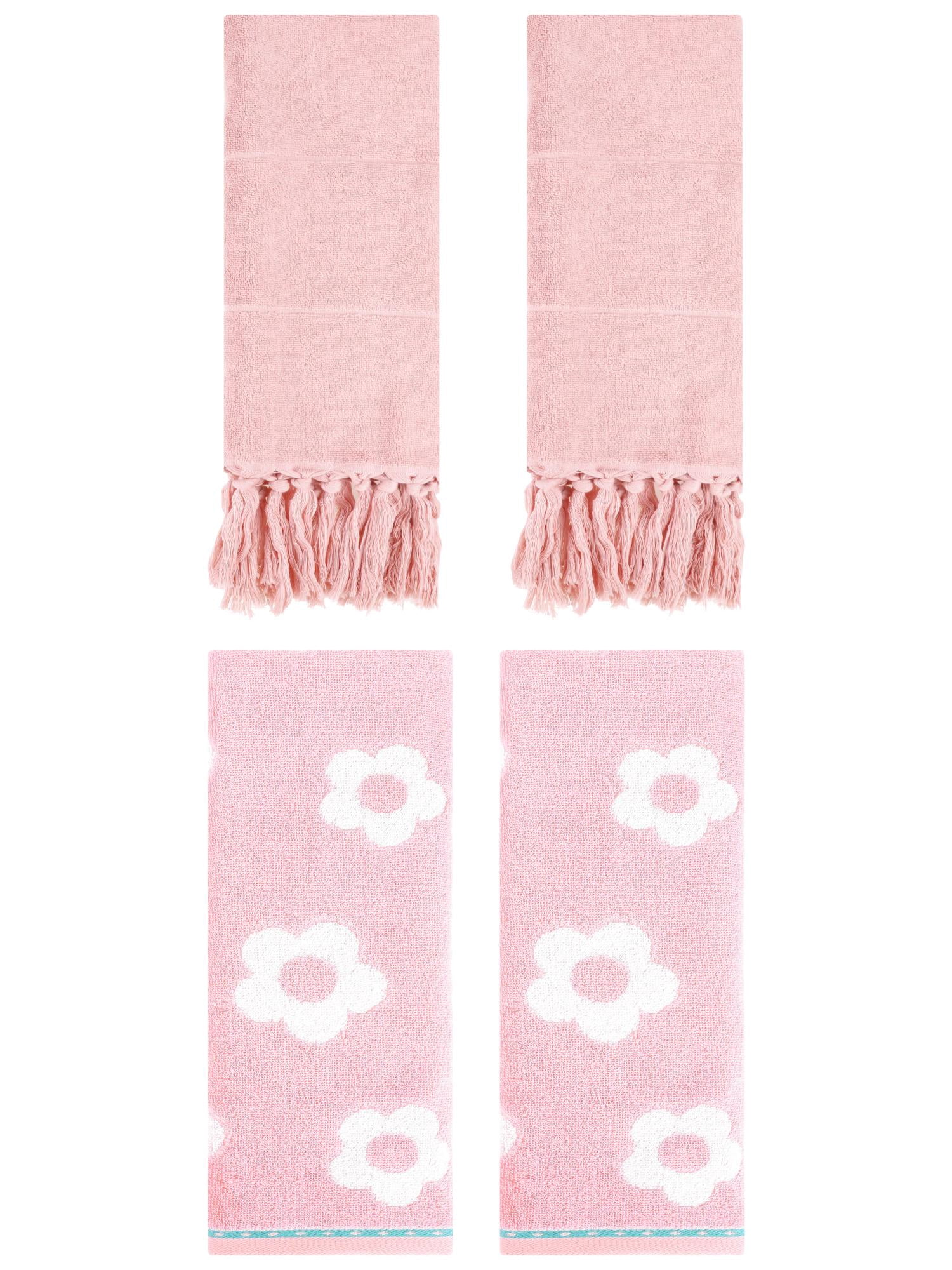 Unique Bargains 4 Pcs Cotton Bathroom Decorative Hand Towels 14" x 30" Pink