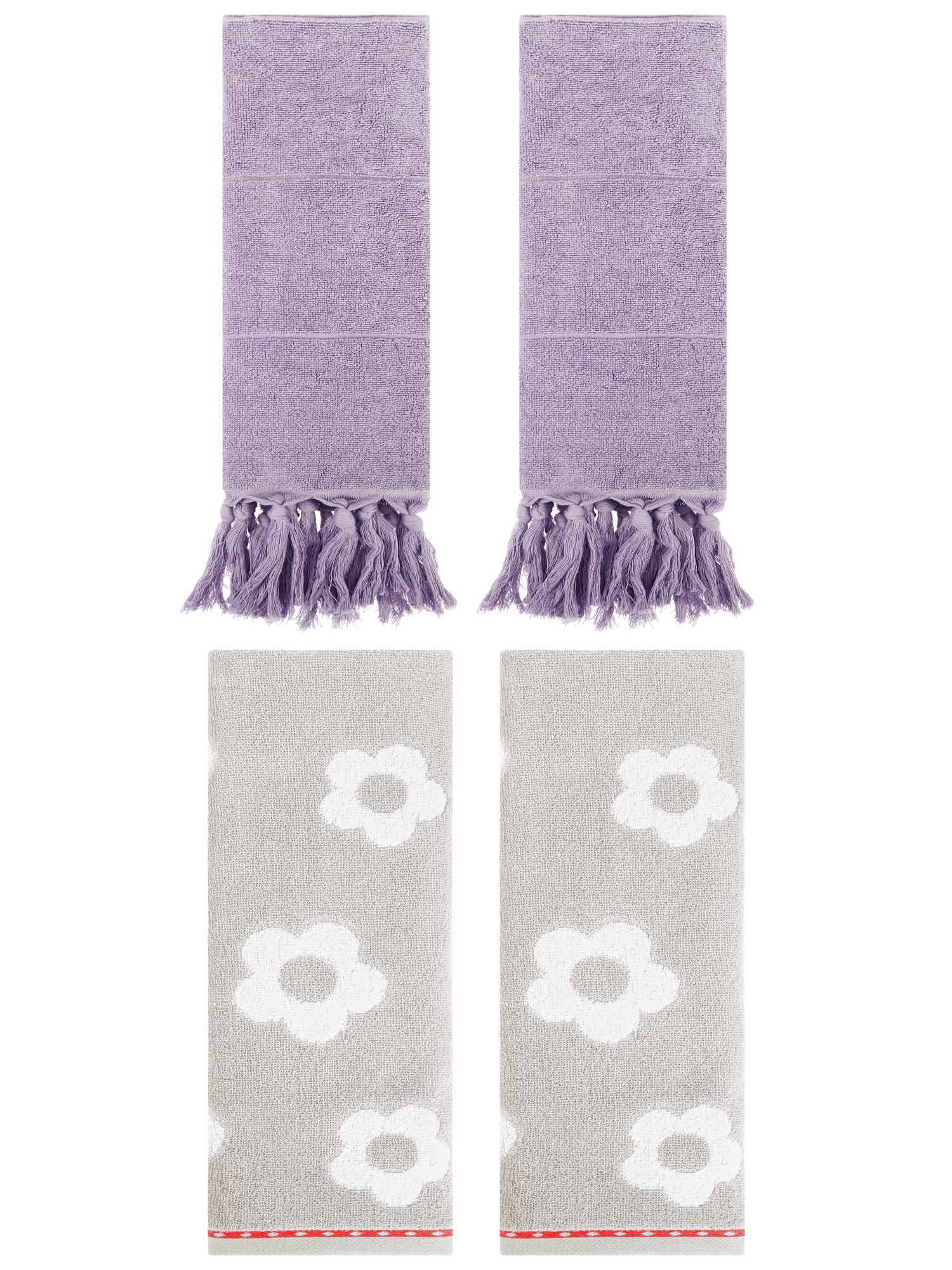 Unique Bargains 4 Pcs Cotton Bathroom Decorative Hand Towels 14" x 30" Purple/Grey