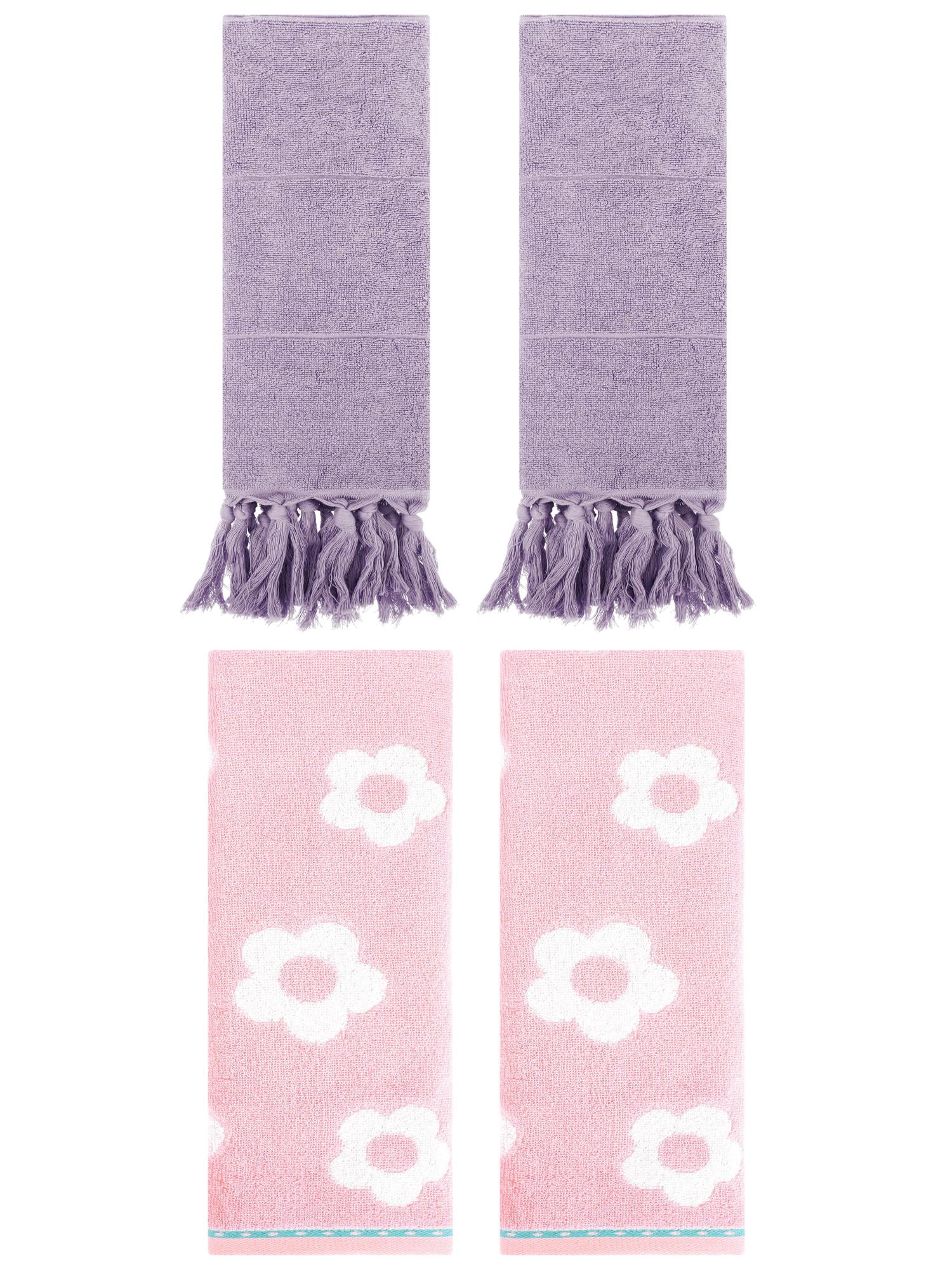 Unique Bargains 4 Pcs Cotton Bathroom Decorative Hand Towels 14" x 30" Purple/Pink