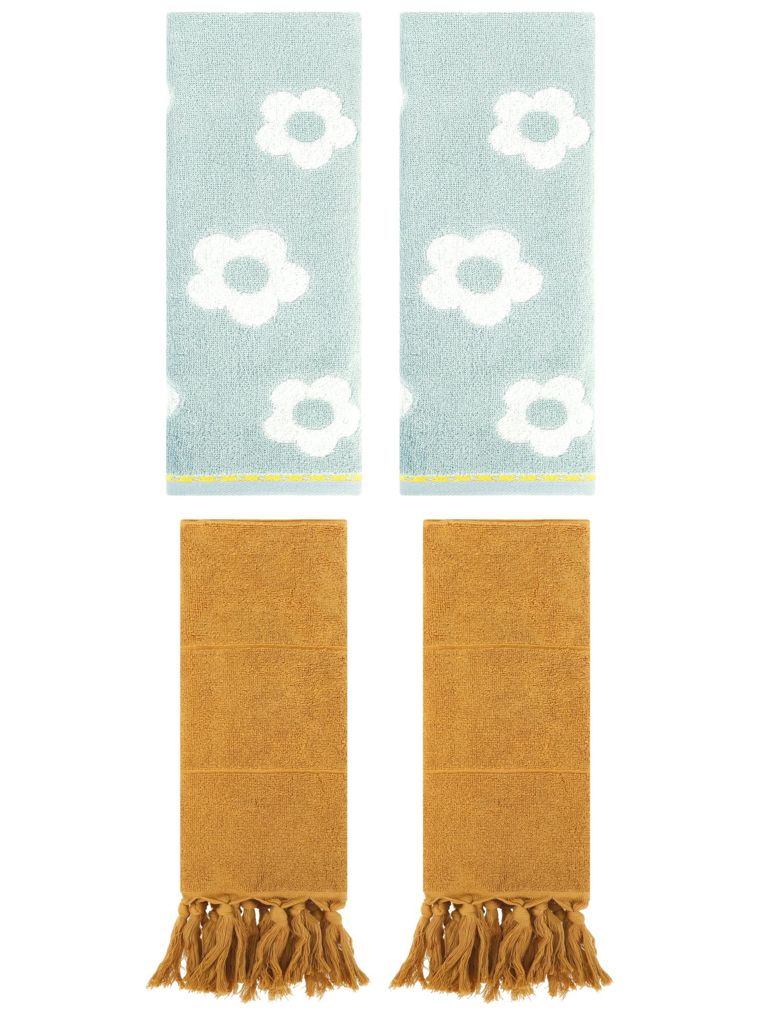 Unique Bargains 4 Pcs Cotton Bathroom Decorative Hand Towels 14" x 30" Yellow/Green
