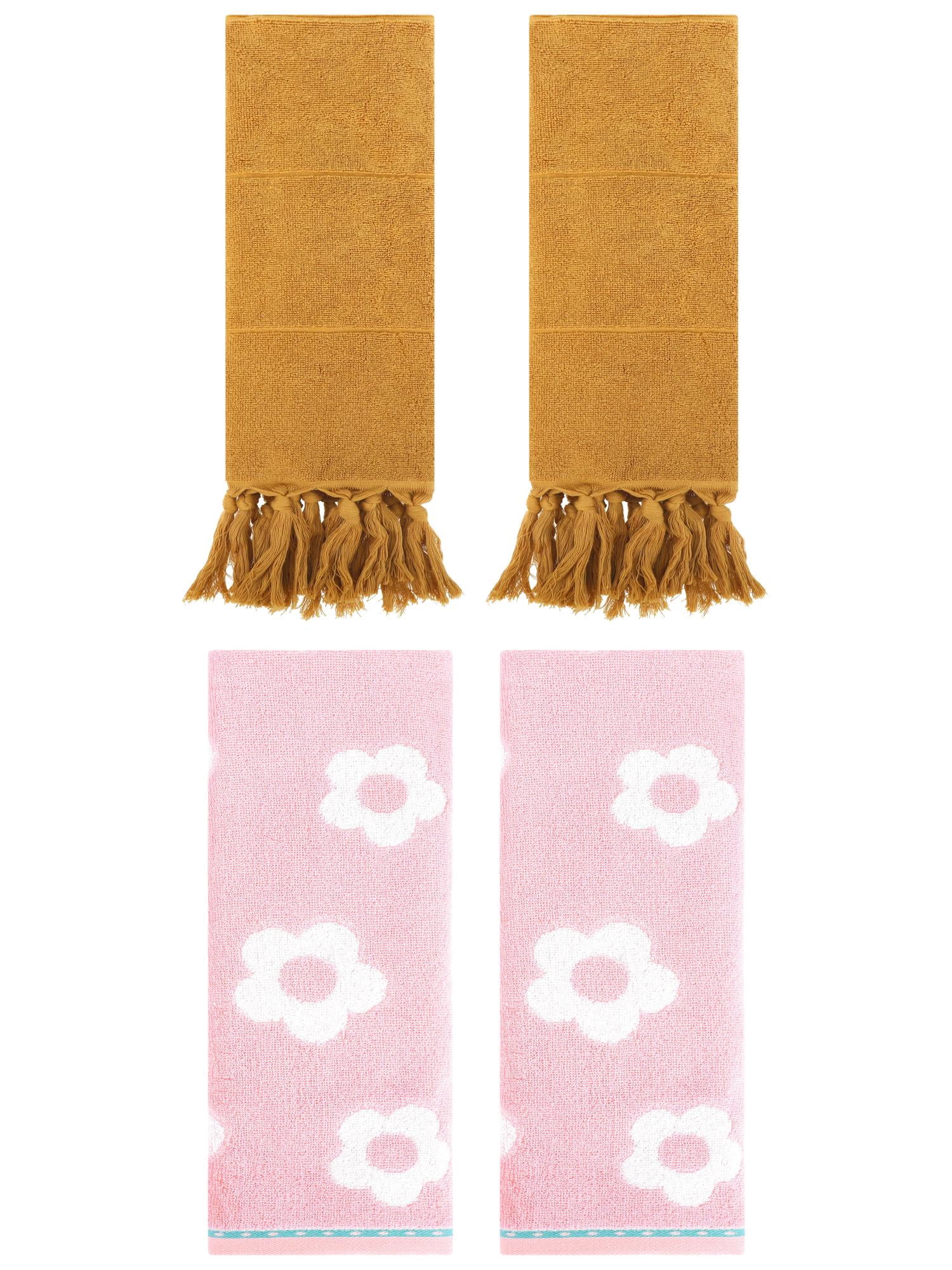 Unique Bargains 4 Pcs Cotton Bathroom Decorative Hand Towels 14" x 30" Yellow/Pink