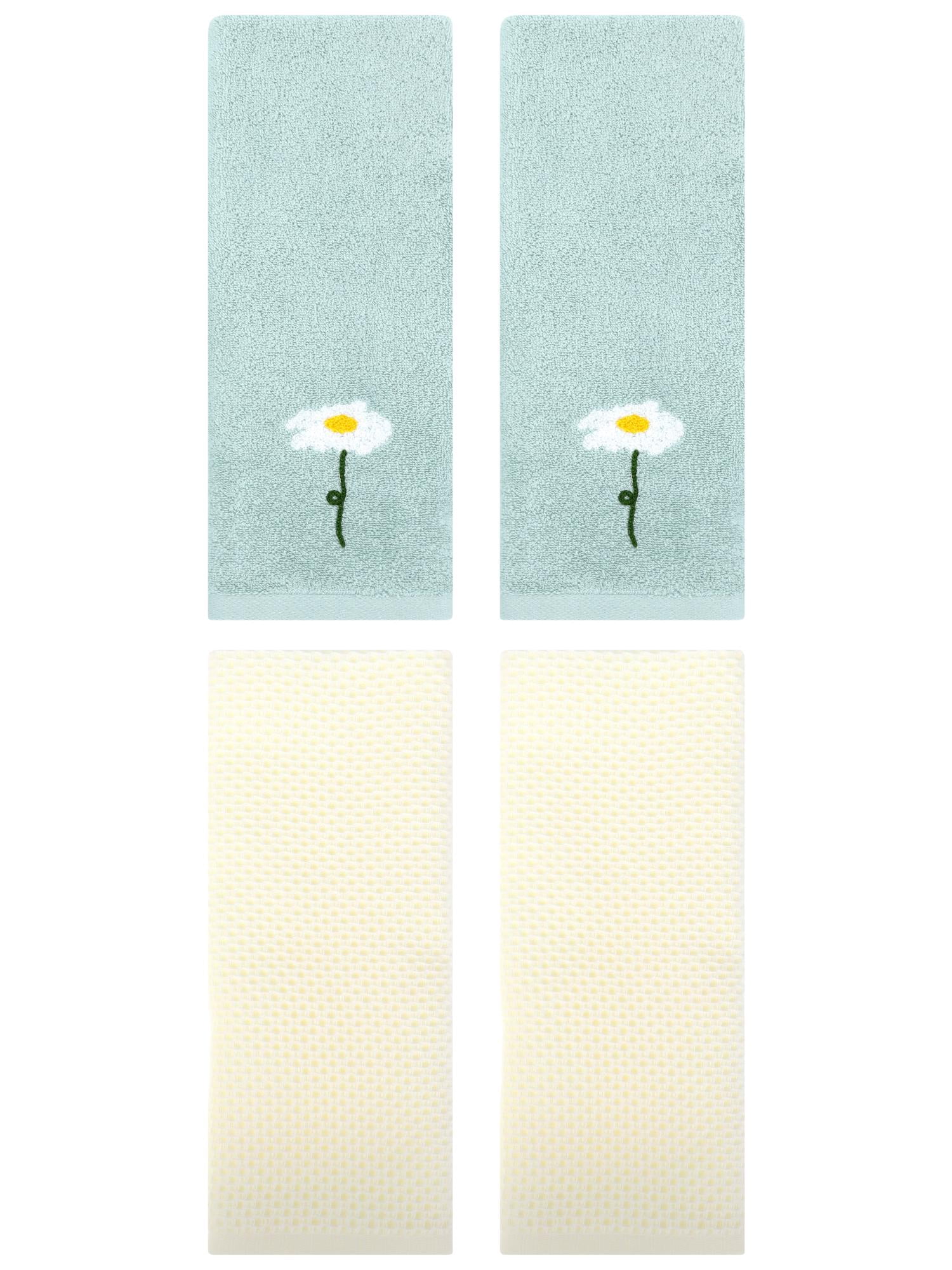 Unique Bargains 4 Pcs Cotton Bathroom Hand Towels 13" x 30" Blue/Beige
