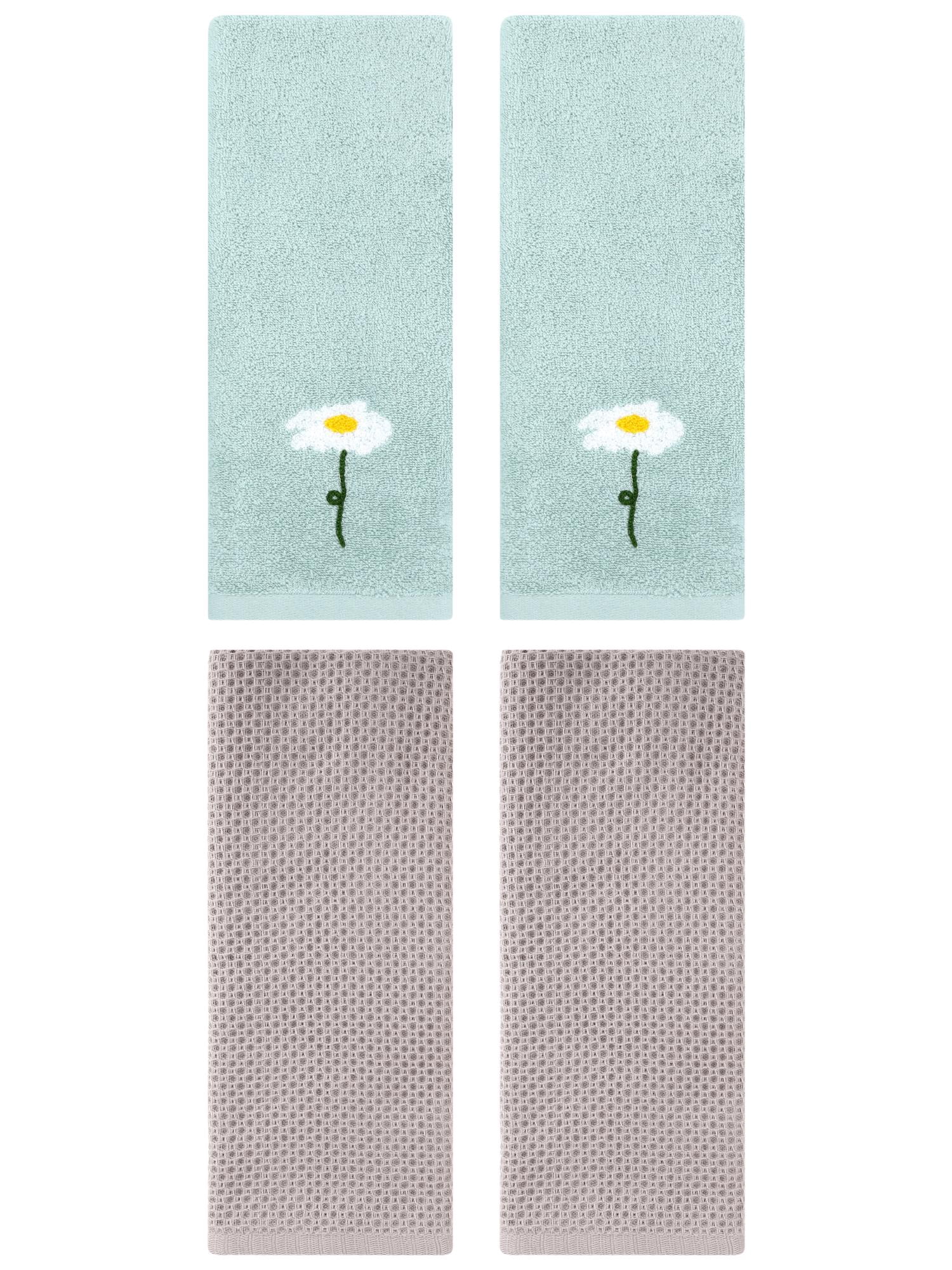 Unique Bargains 4 Pcs Cotton Bathroom Hand Towels 13" x 30" Blue/Camel
