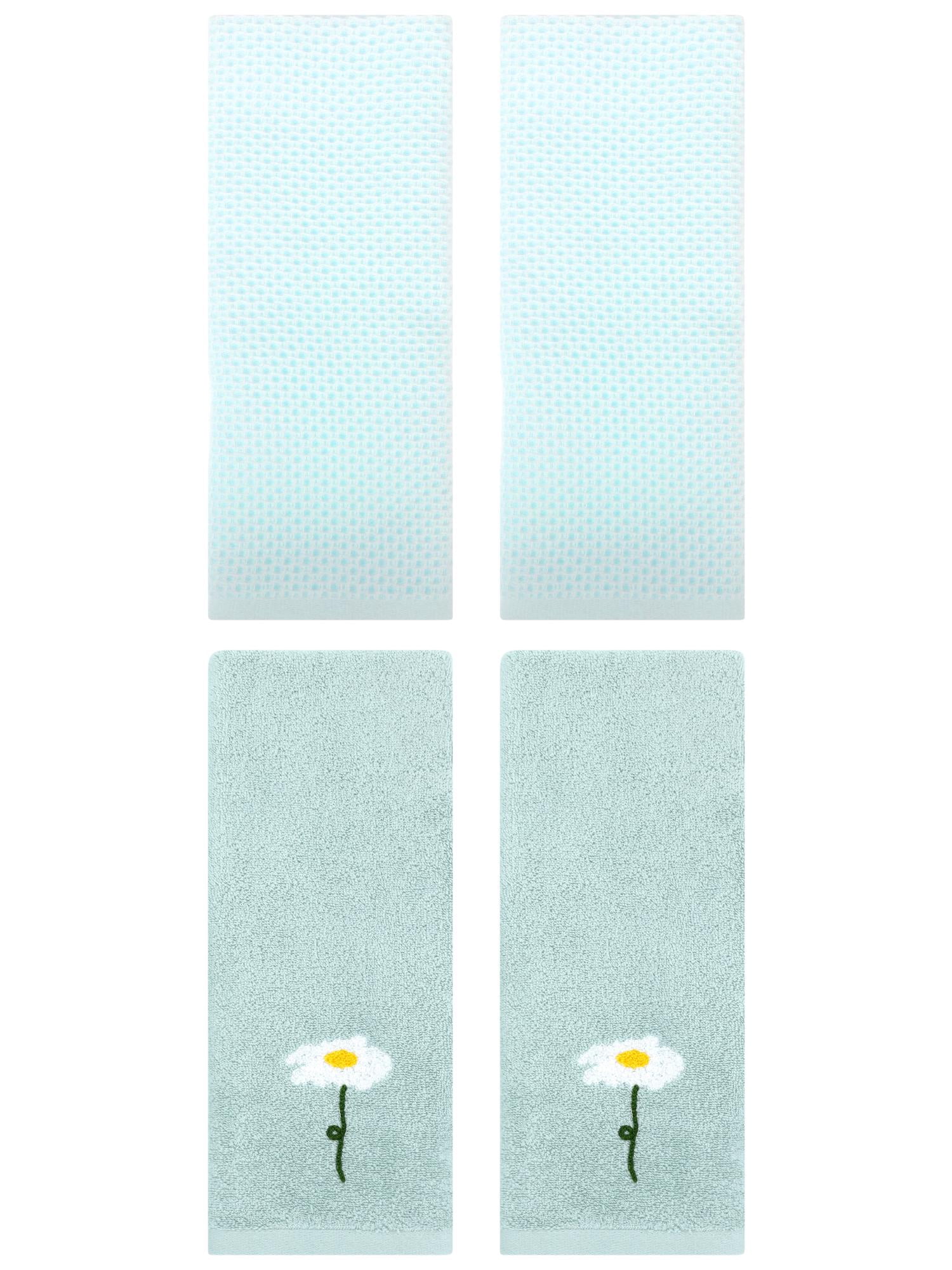 Unique Bargains 4 Pcs Cotton Bathroom Hand Towels 13" x 30" Blue/Light Cyan