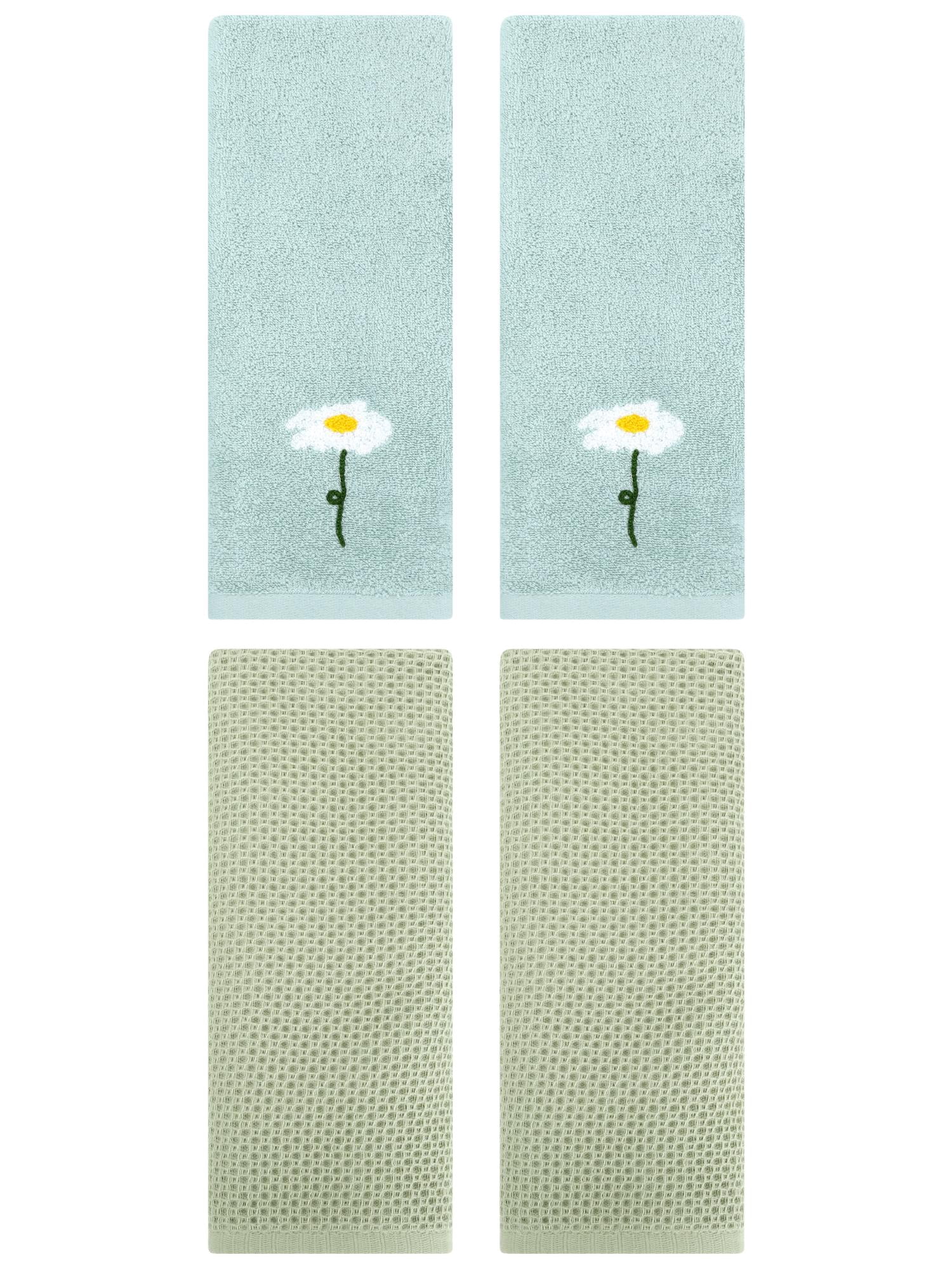 Unique Bargains 4 Pcs Cotton Bathroom Hand Towels 13" x 30" Blue/Light Green