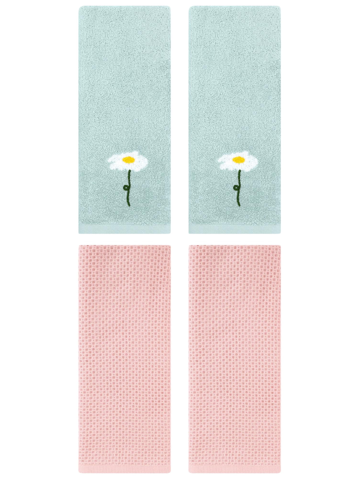 Unique Bargains 4 Pcs Cotton Bathroom Hand Towels 13" x 30" Blue/Pink