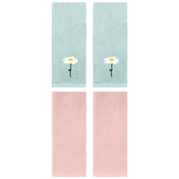 Unique Bargains 4 Pcs Cotton Bathroom Hand Towels 13" x 30" Blue/Pink