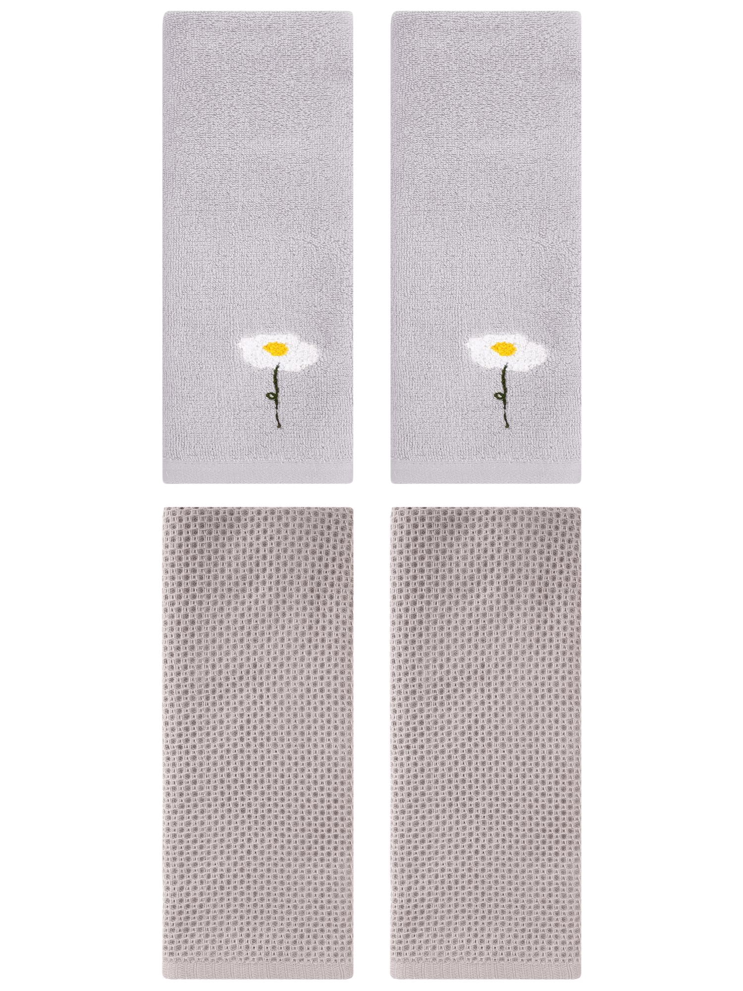 Unique Bargains 4 Pcs Cotton Bathroom Hand Towels 13" x 30" Grey/Camel