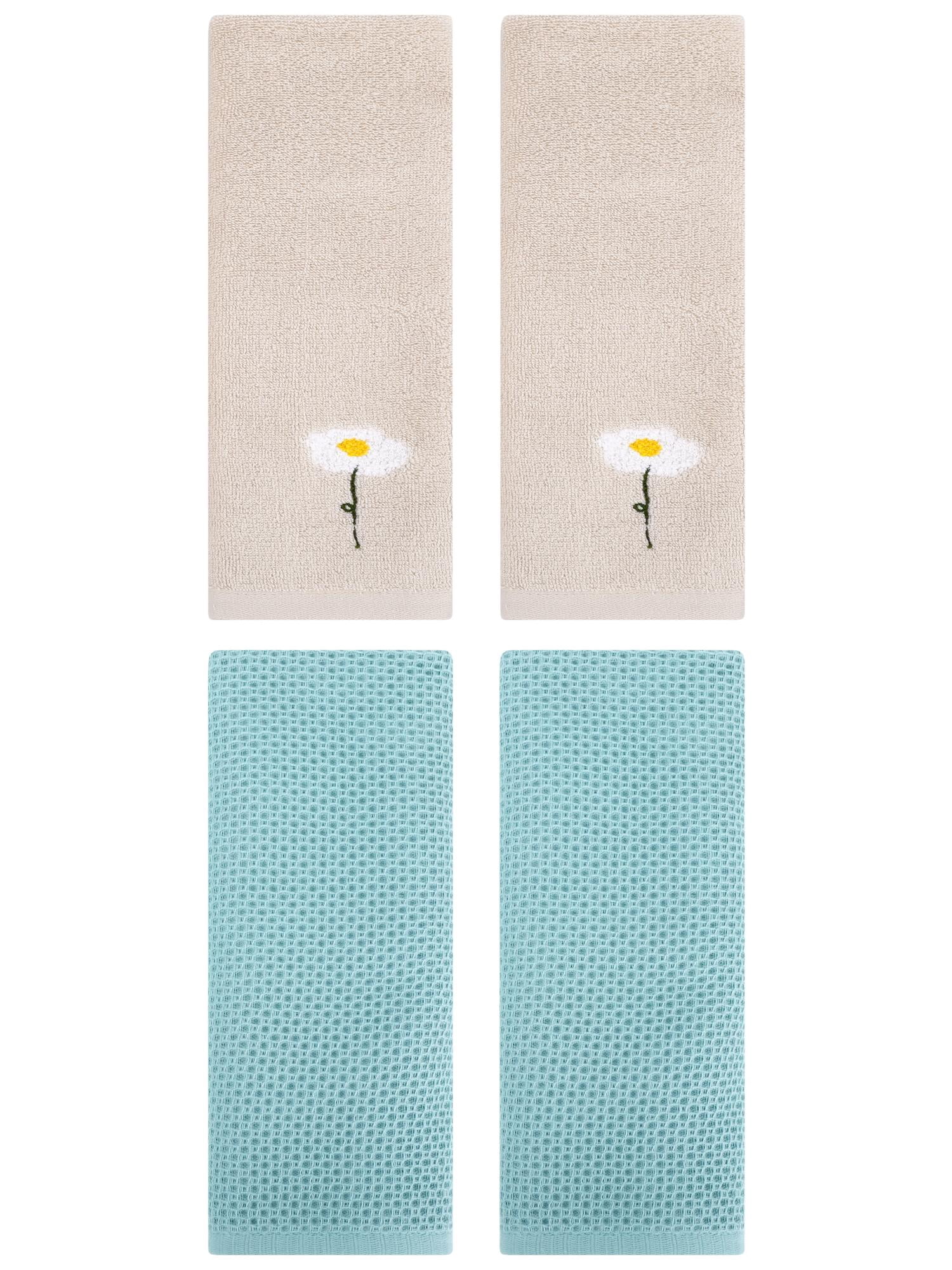 Unique Bargains 4 Pcs Cotton Bathroom Hand Towels 13" x 30" Light Brown/Light Blue