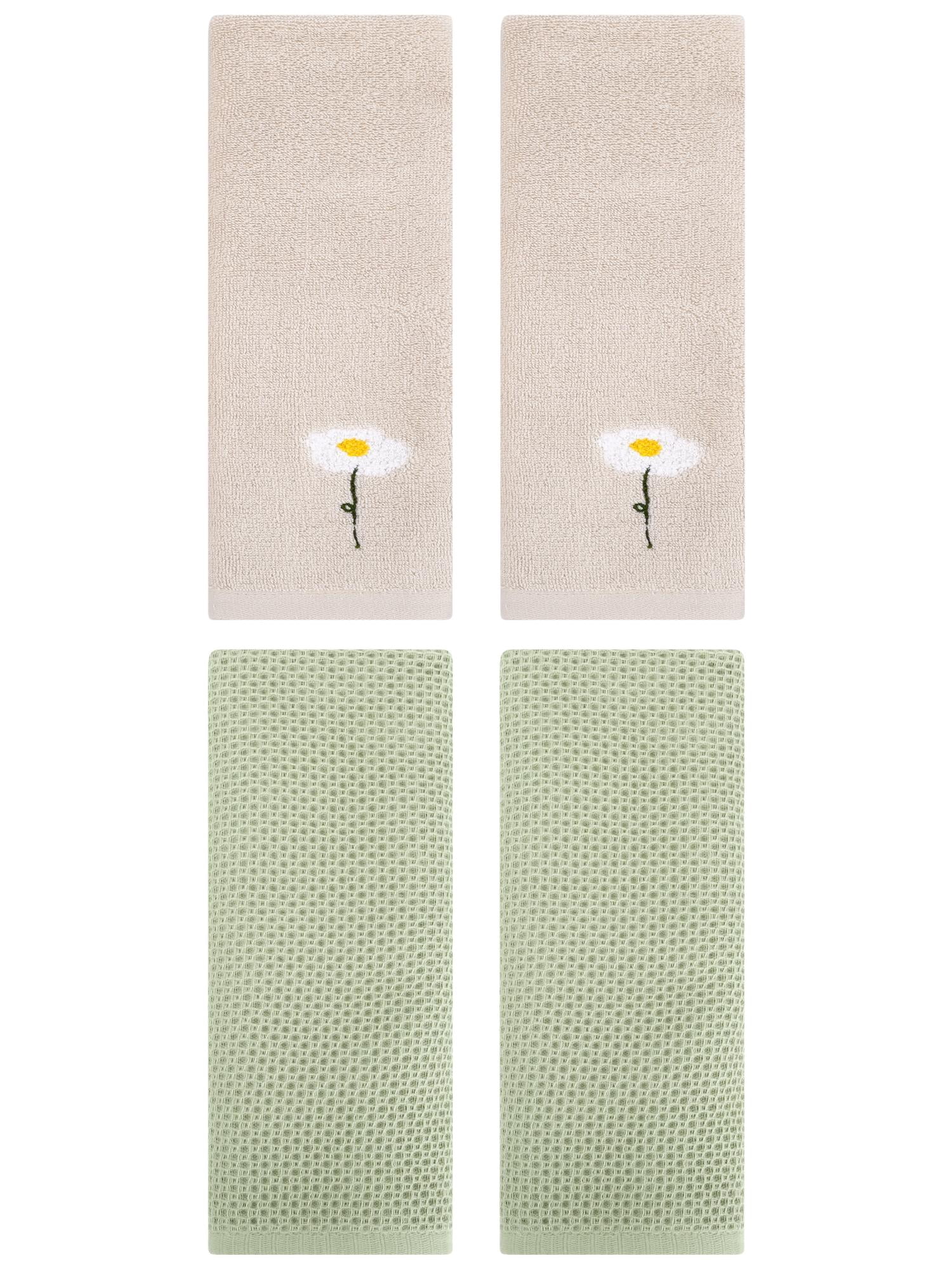 Unique Bargains 4 Pcs Cotton Bathroom Hand Towels 13" x 30" Light Brown/Light Green