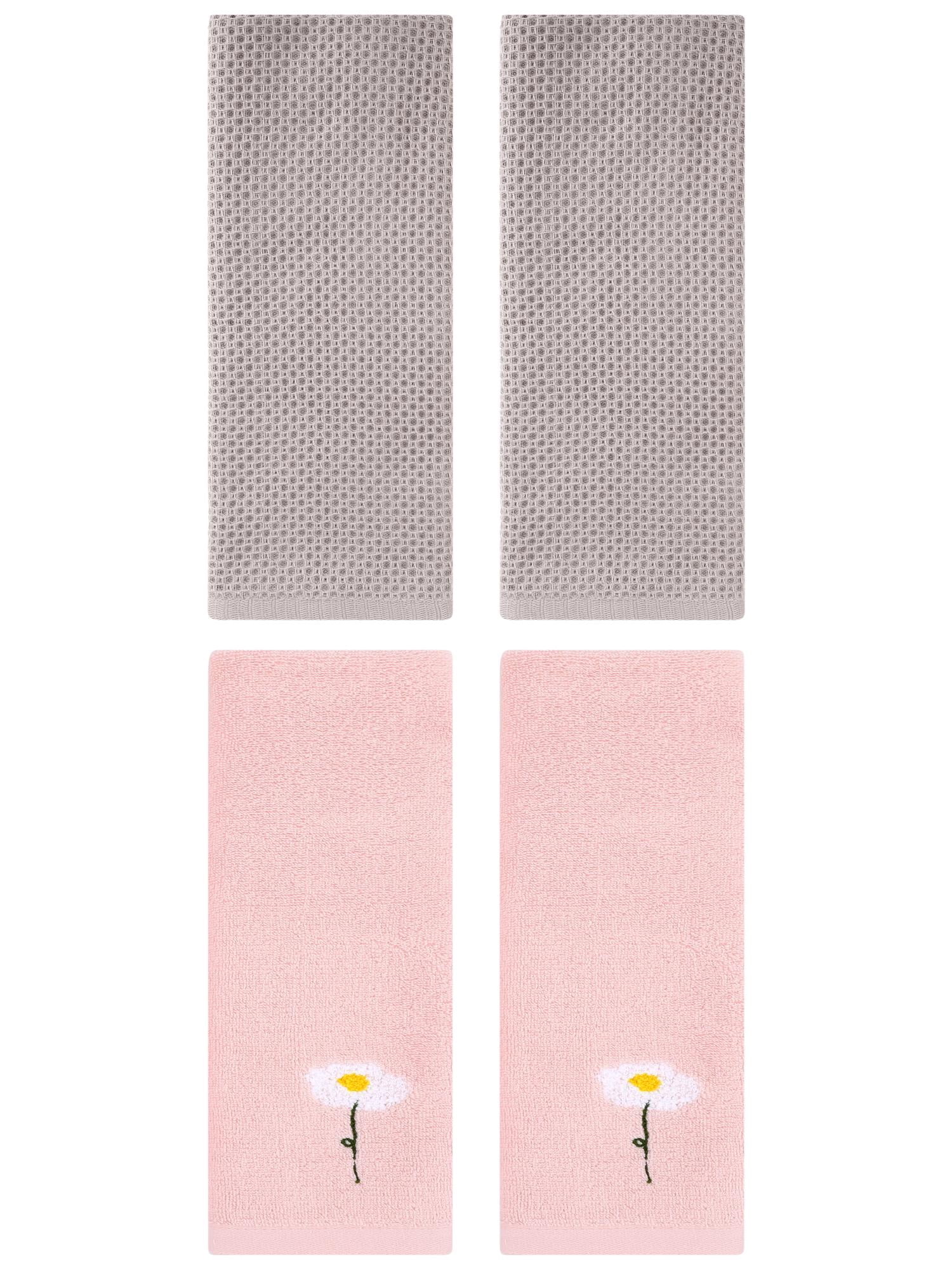 Unique Bargains 4 Pcs Cotton Bathroom Hand Towels 13" x 30" Pink/Camel