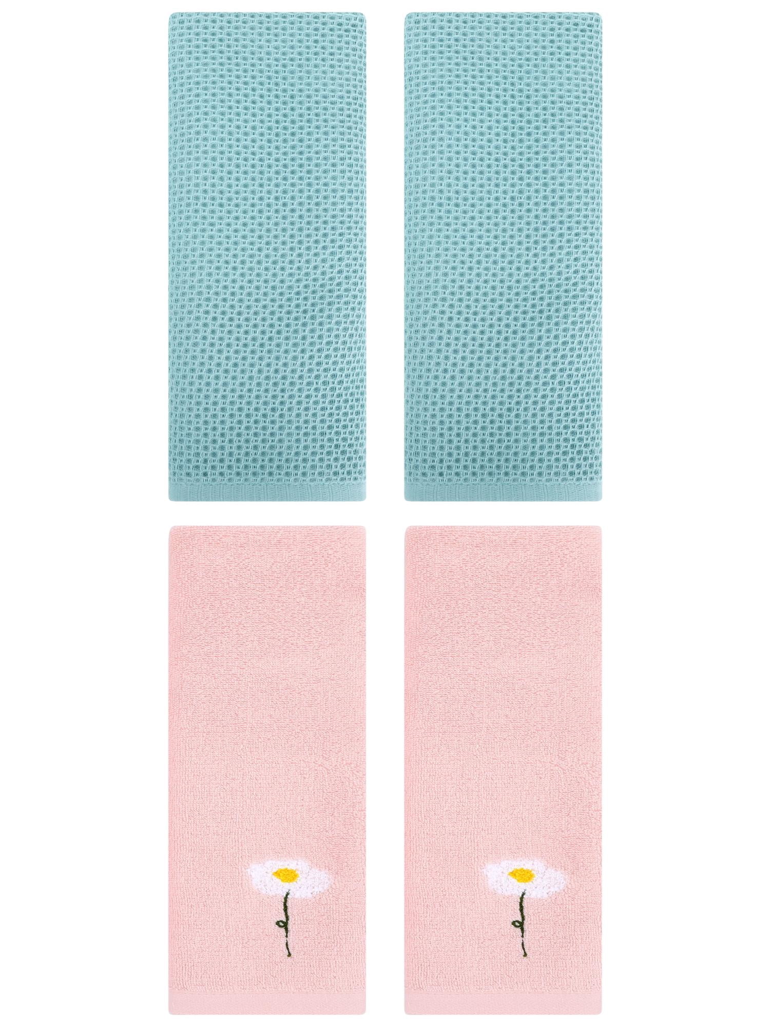 Unique Bargains 4 Pcs Cotton Bathroom Hand Towels 13" x 30" Pink/Light Blue